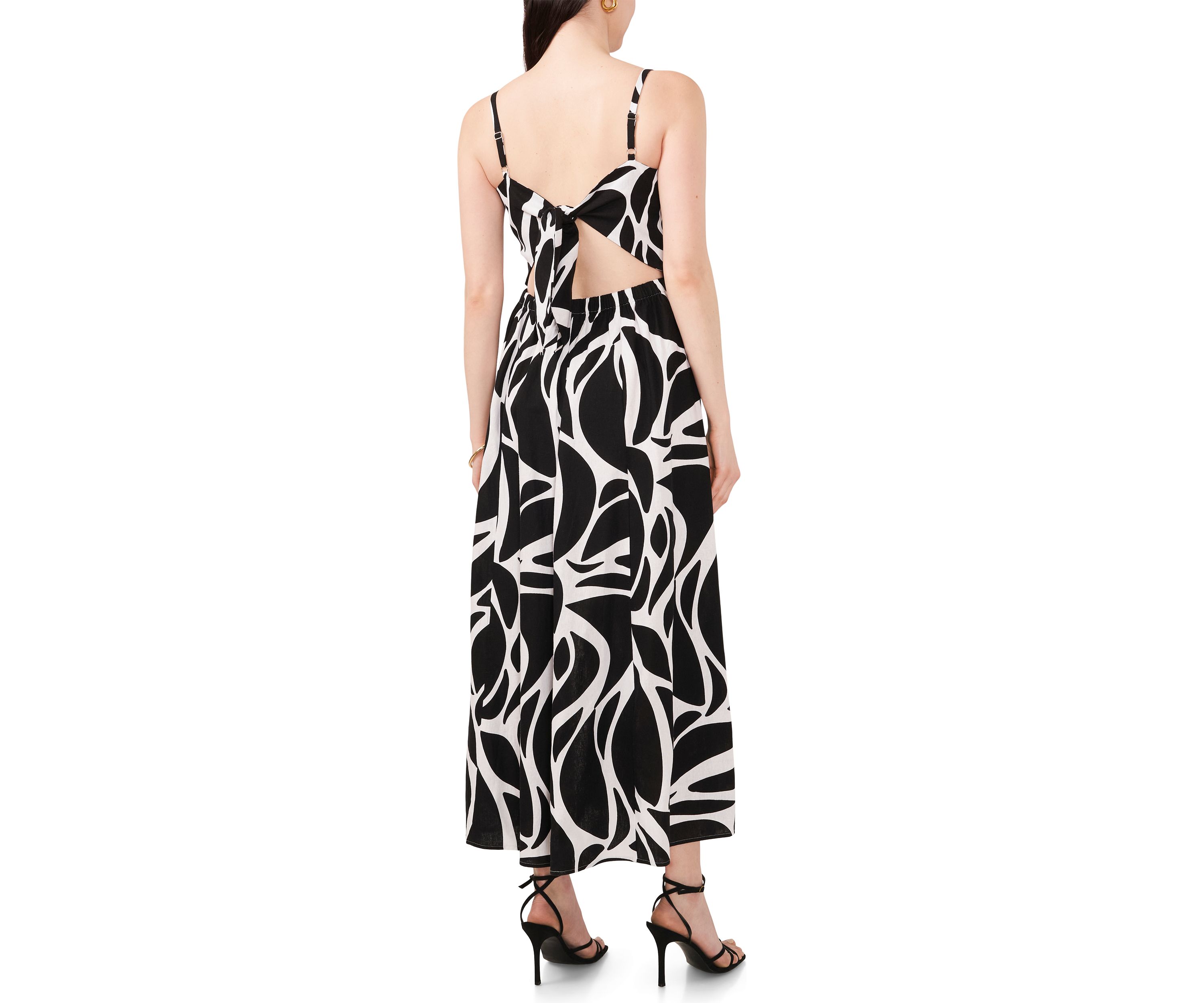 Womens Sleeveless Printed V-Neck Dress