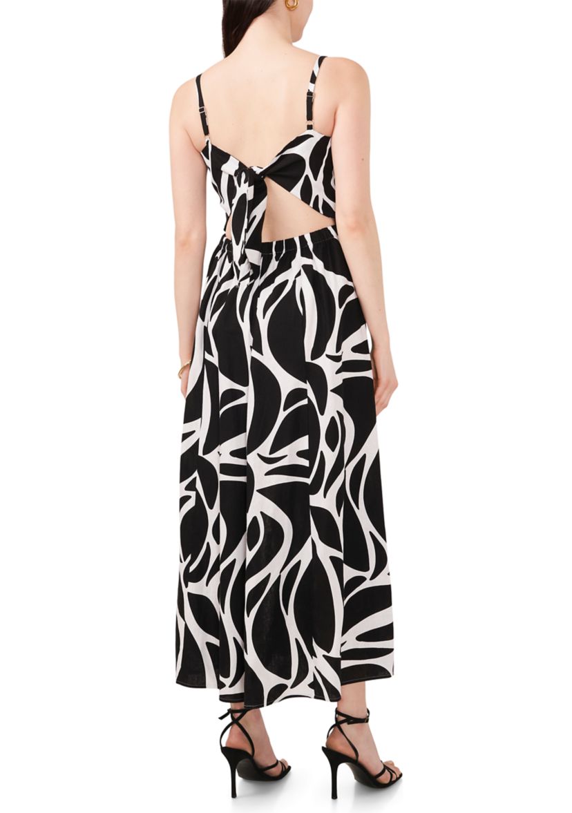 Womens Sleeveless Printed V-Neck Dress