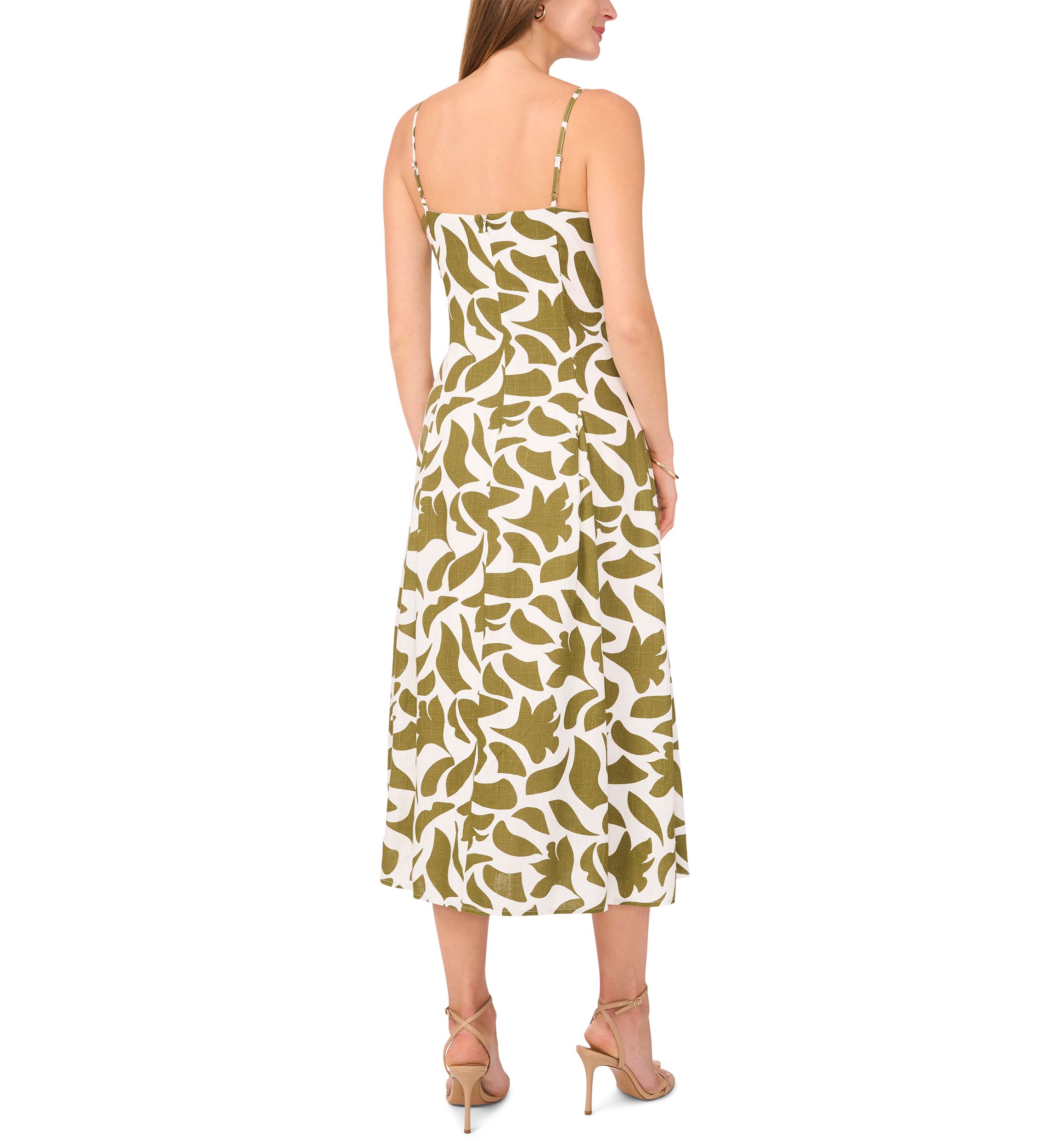 Womens V-Neck Printed A-Line Midi Dress