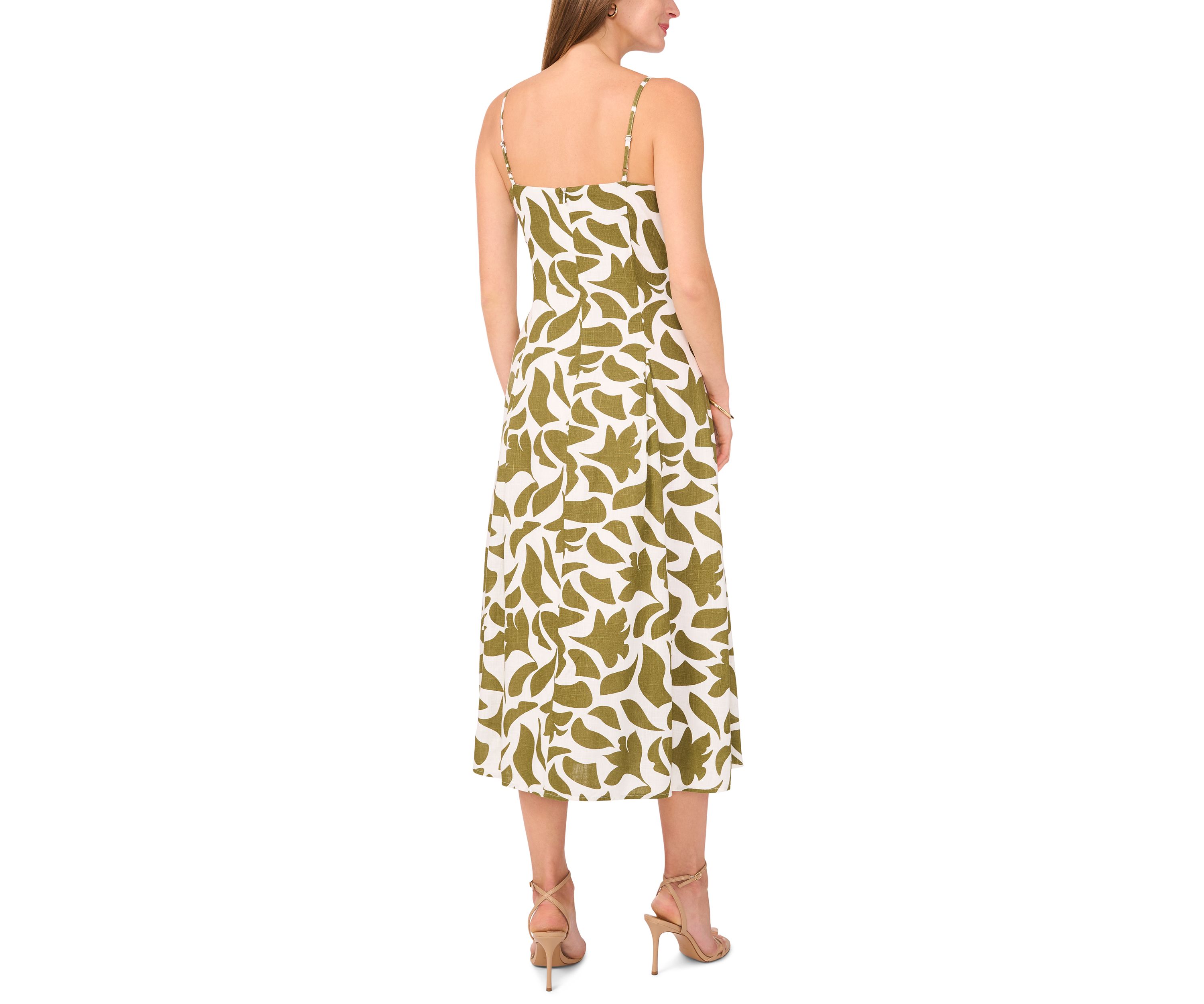 Womens V-Neck Printed A-Line Midi Dress