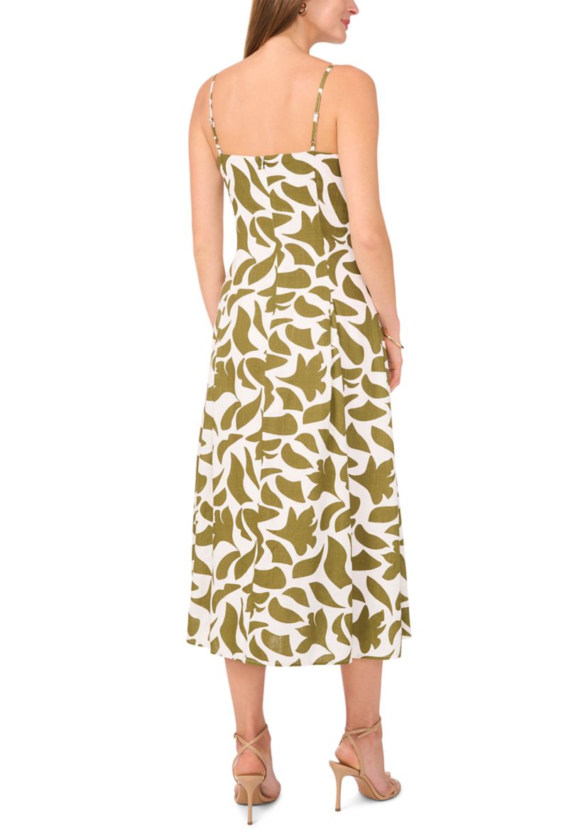 Womens V-Neck Printed A-Line Midi Dress