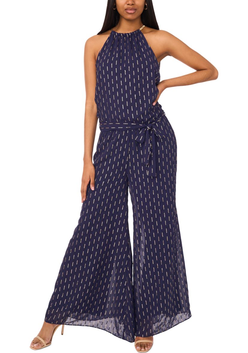 Womens Sleeveless Halter Neck Foil Jumpsuit