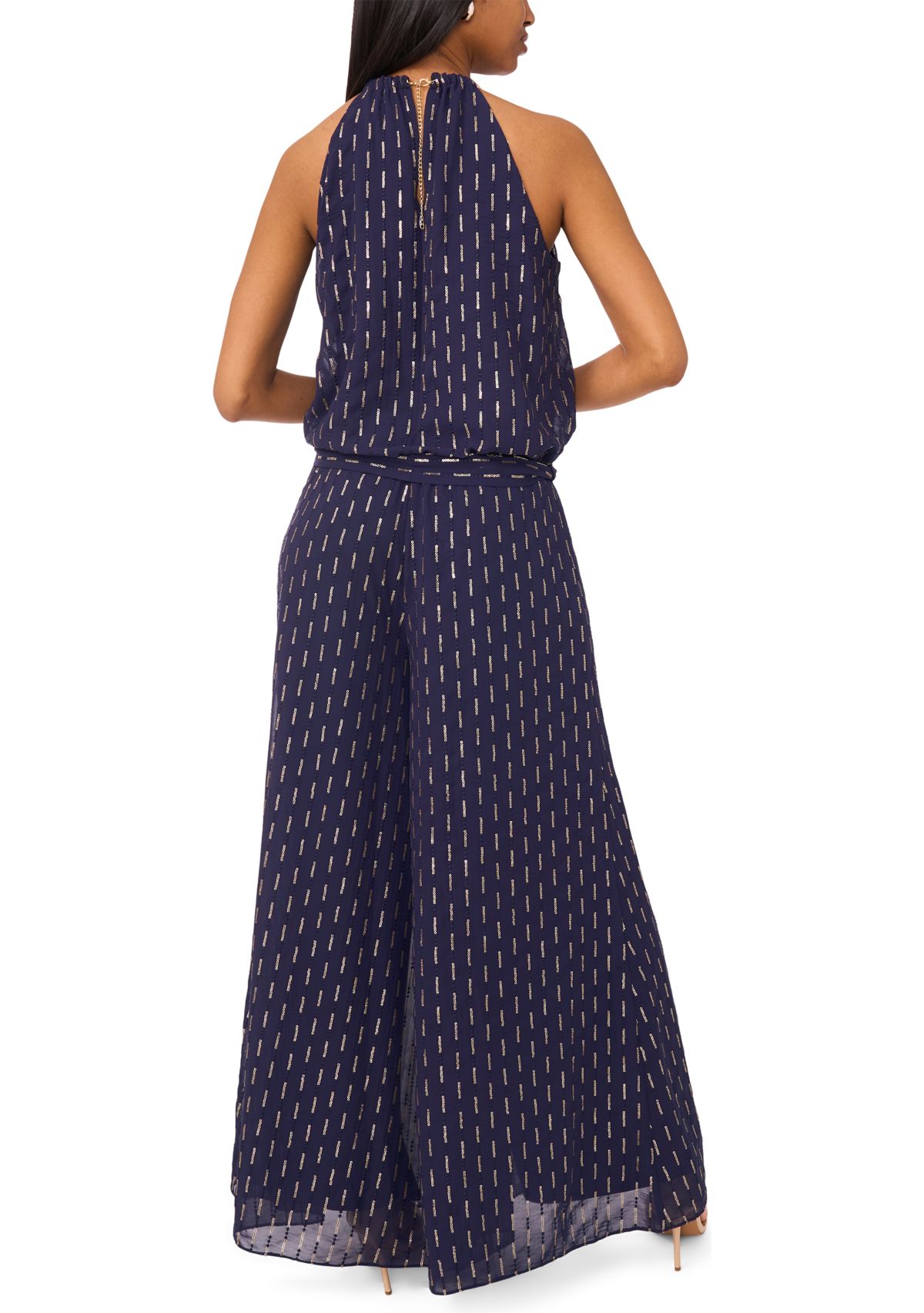 Womens Sleeveless Halter Neck Foil Jumpsuit