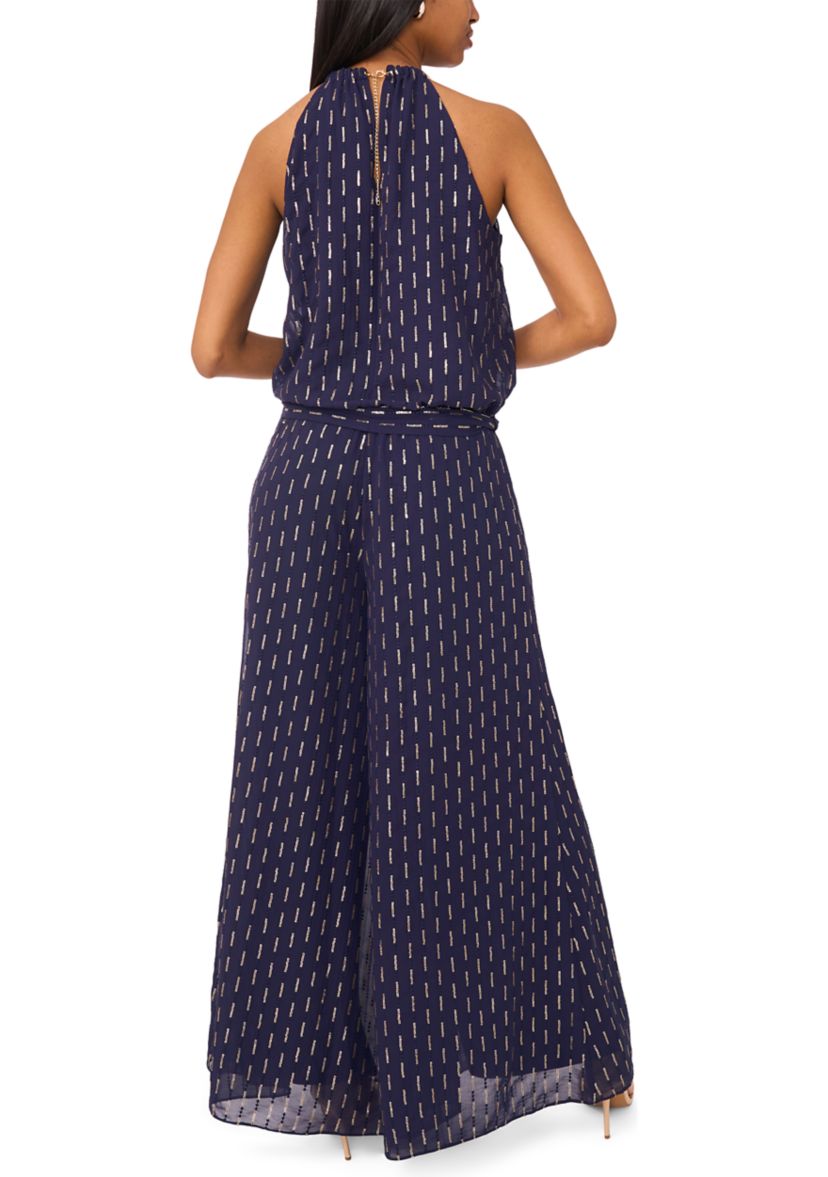 Womens Sleeveless Halter Neck Foil Jumpsuit
