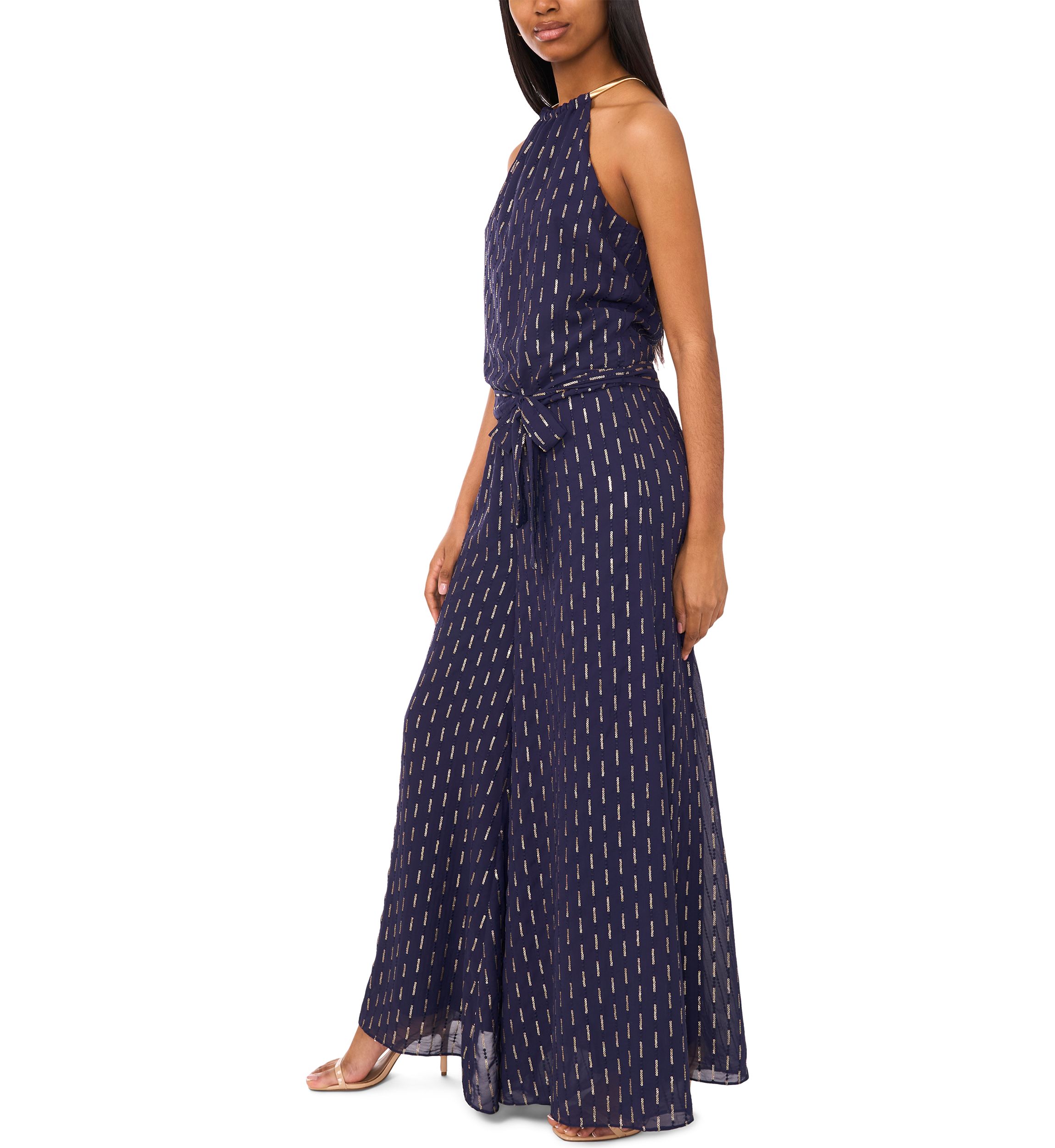 Womens Sleeveless Halter Neck Foil Jumpsuit