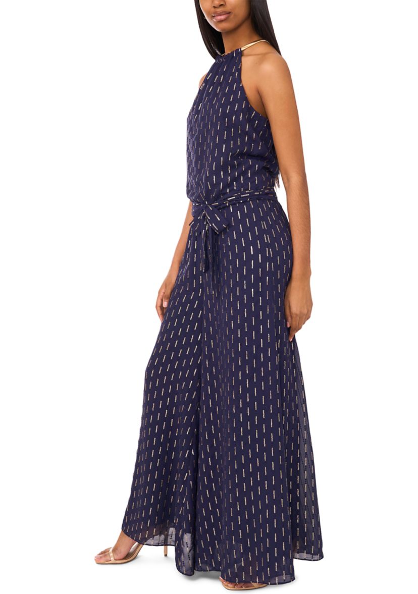 Womens Sleeveless Halter Neck Foil Jumpsuit