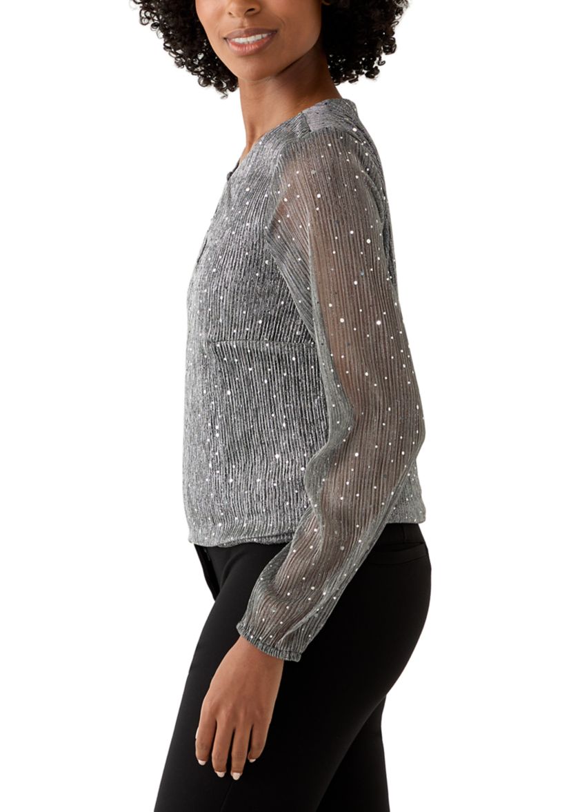 Womens Long Sleeve Shimmer Foil Top