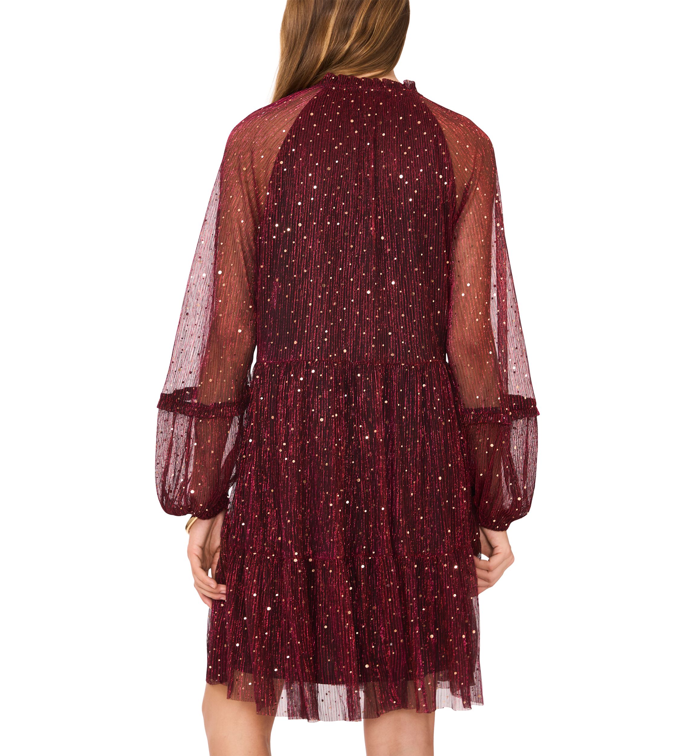 Womens Long Sleeve V-Neck Glitter A-Line Dress 