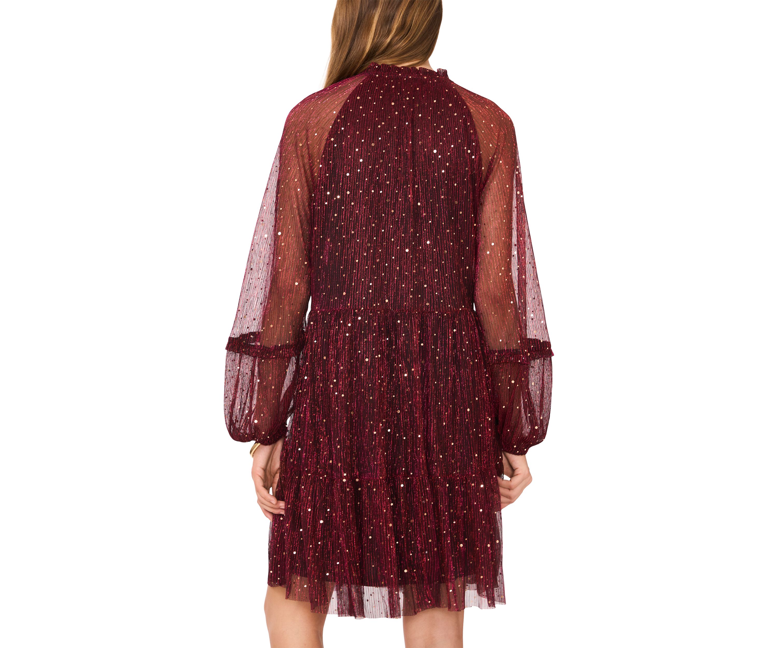 Womens Long Sleeve V-Neck Glitter A-Line Dress 