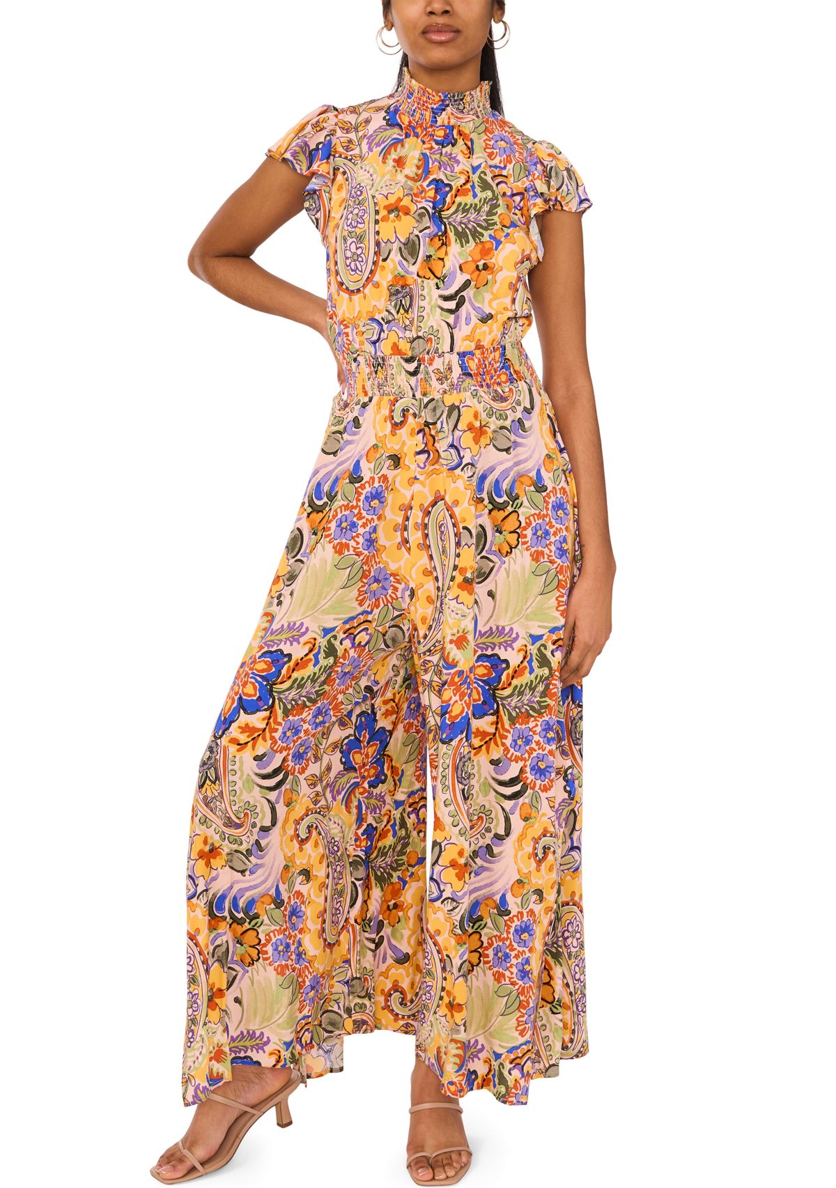 Womens Mock Neck Printed Jumpsuit