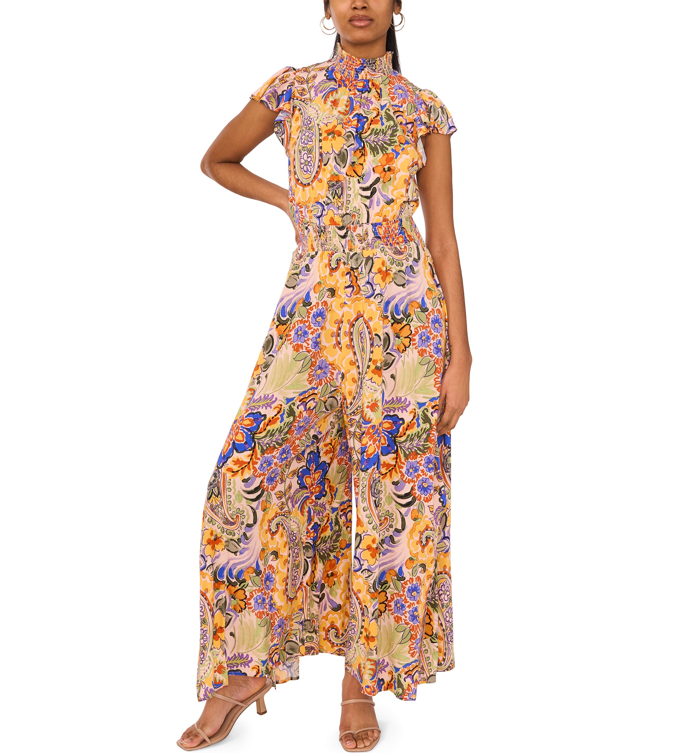 Womens Mock Neck Printed Jumpsuit