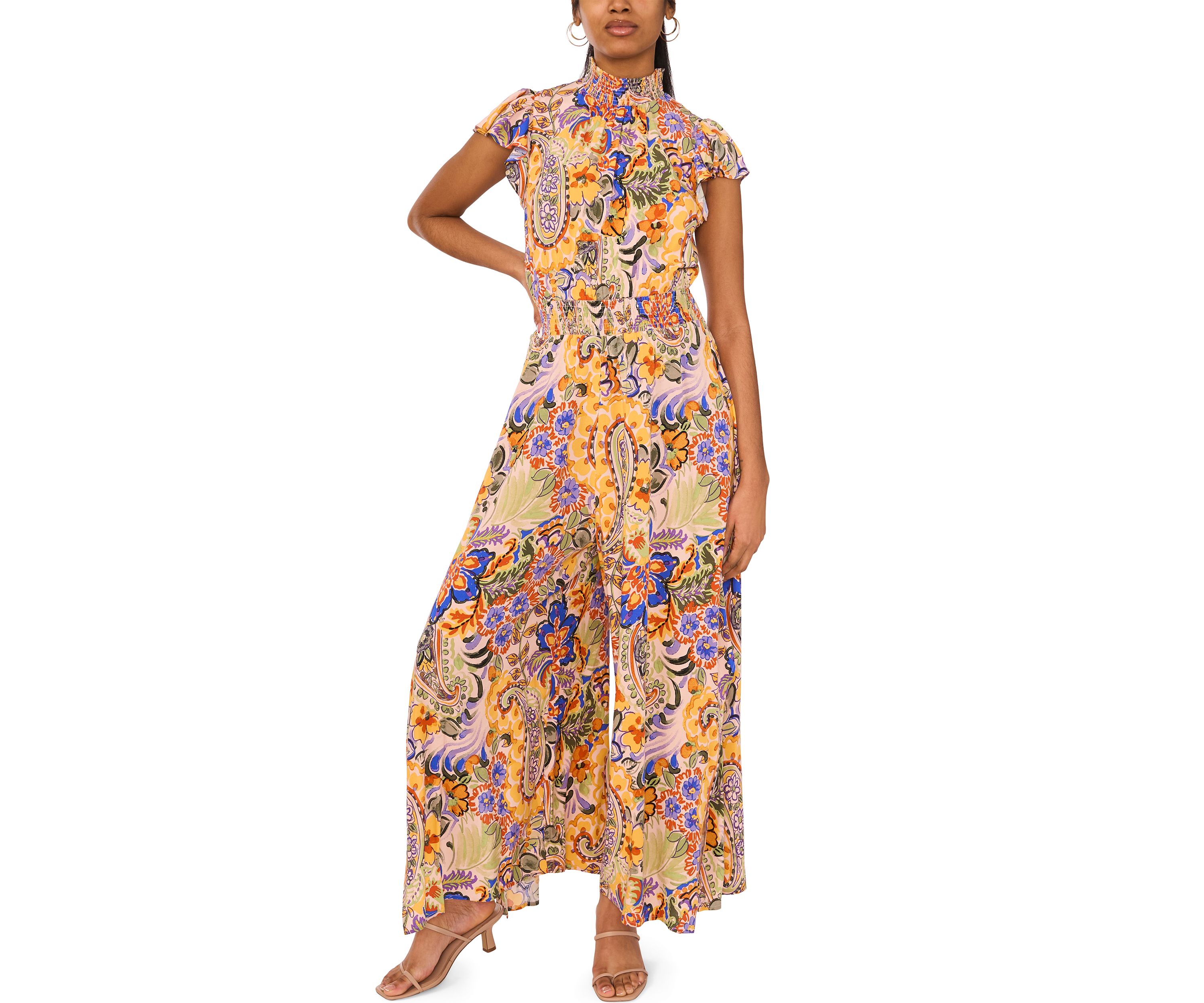 Womens Mock Neck Printed Jumpsuit