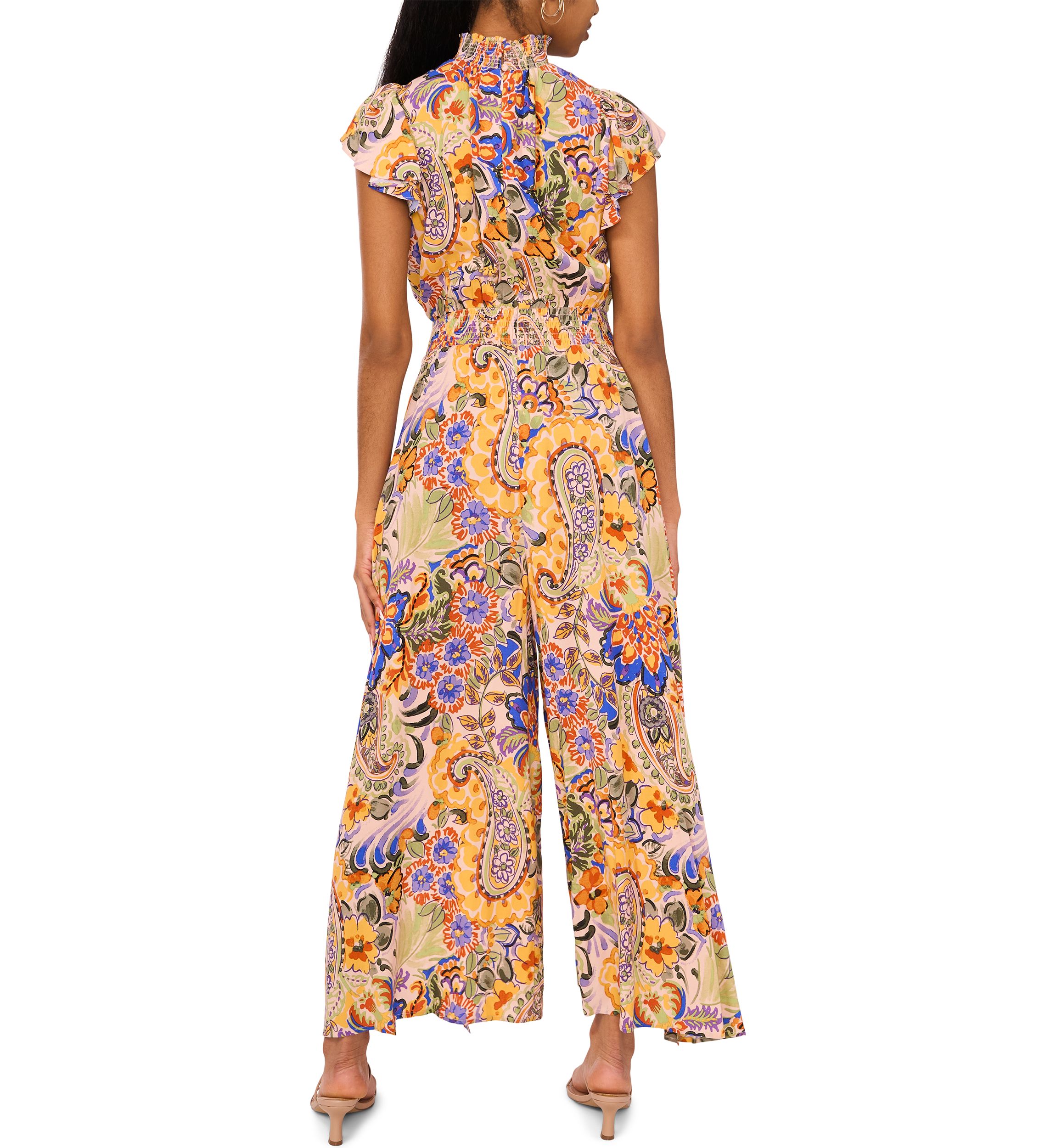 Womens Mock Neck Printed Jumpsuit