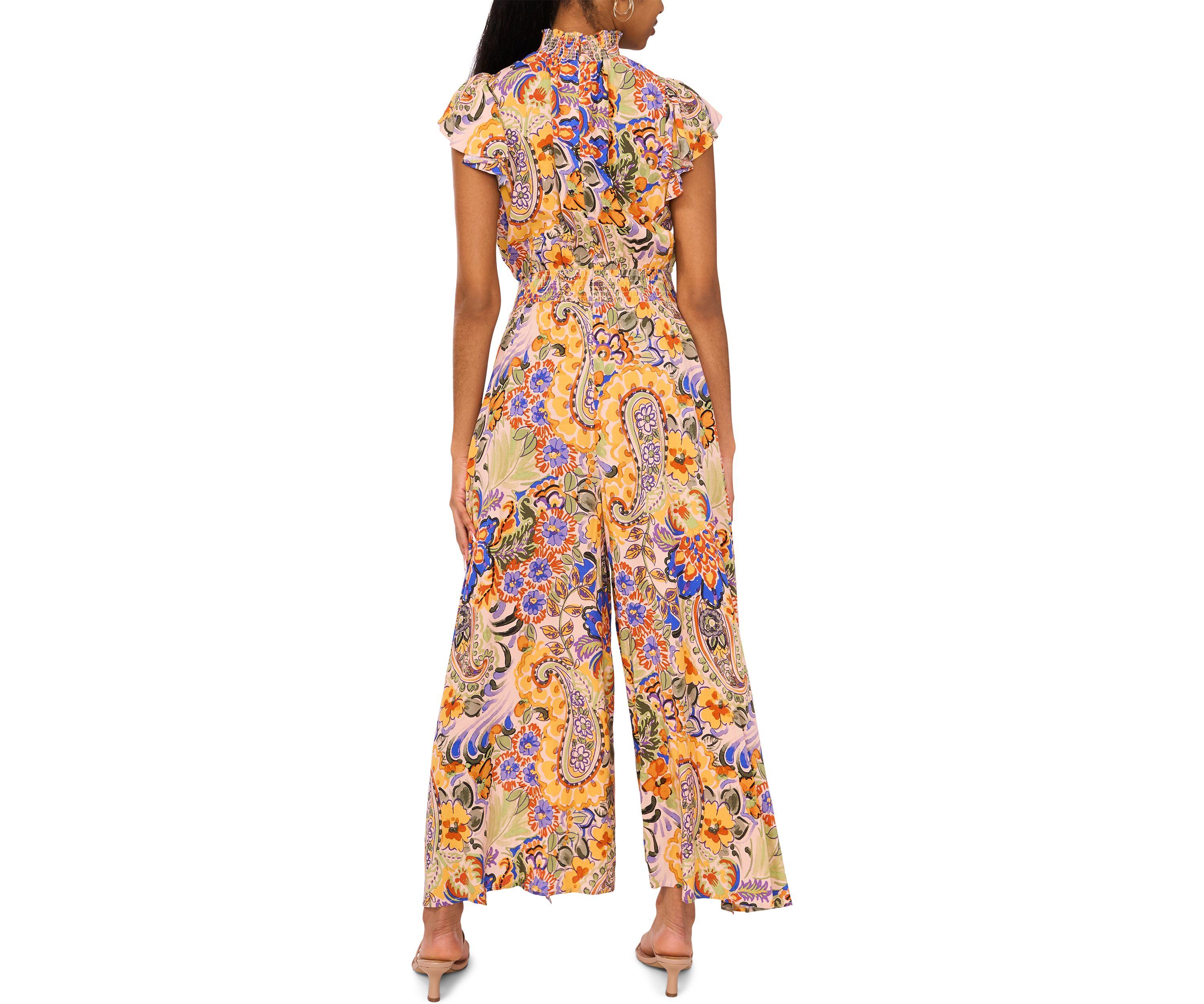 Womens Mock Neck Printed Jumpsuit