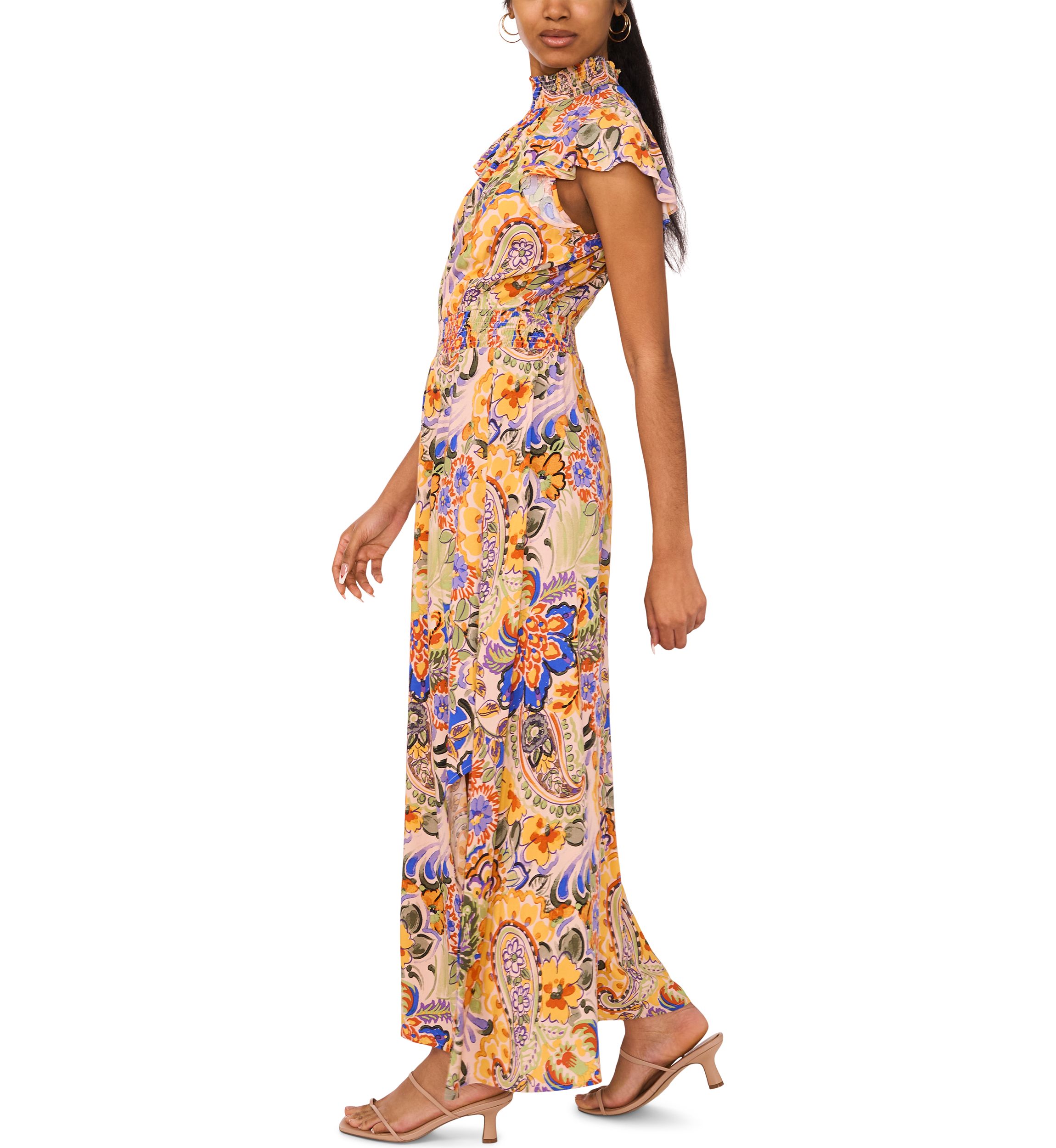 Womens Mock Neck Printed Jumpsuit