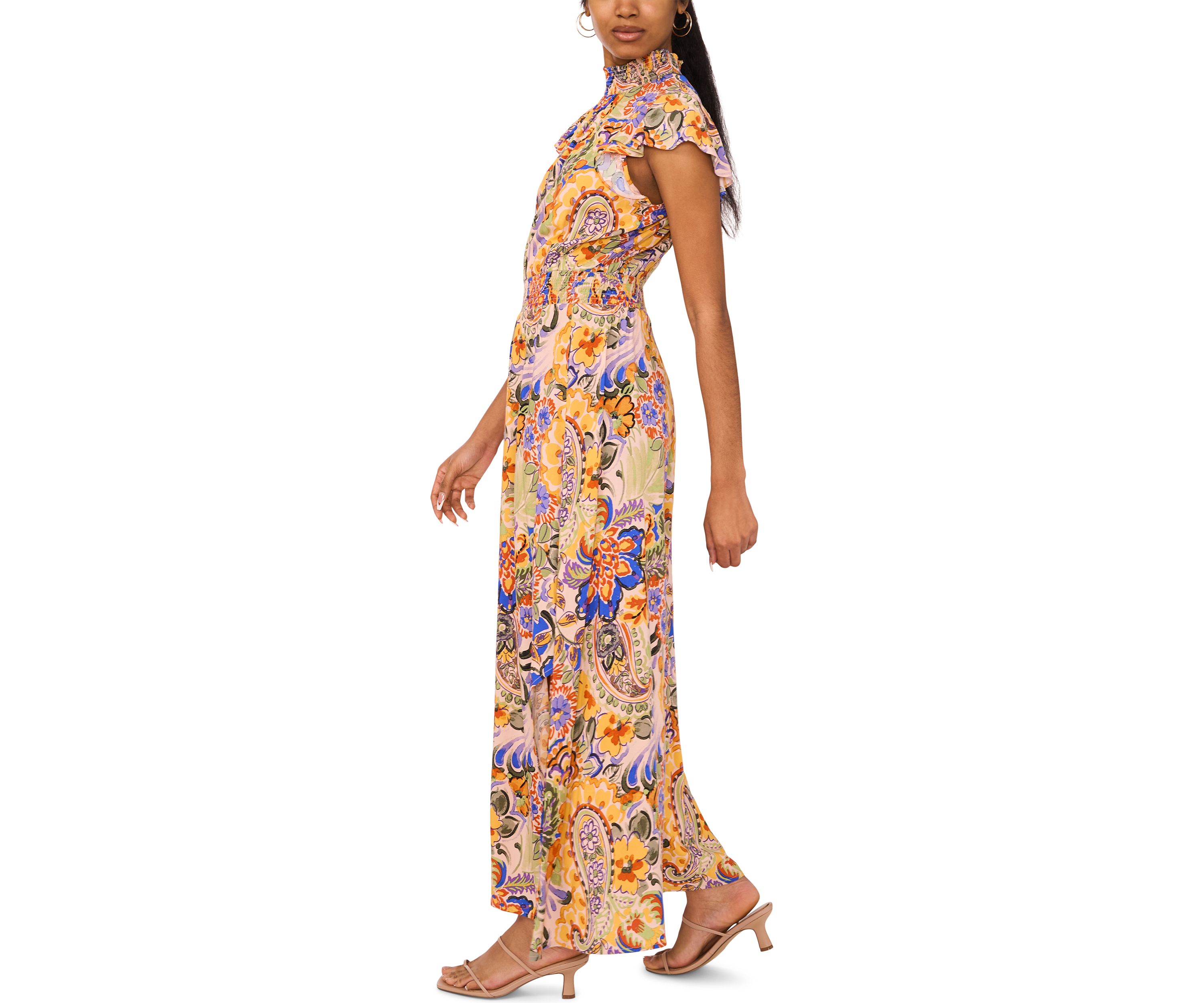 Womens Mock Neck Printed Jumpsuit