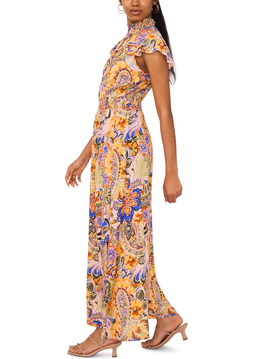 Womens Mock Neck Printed Jumpsuit