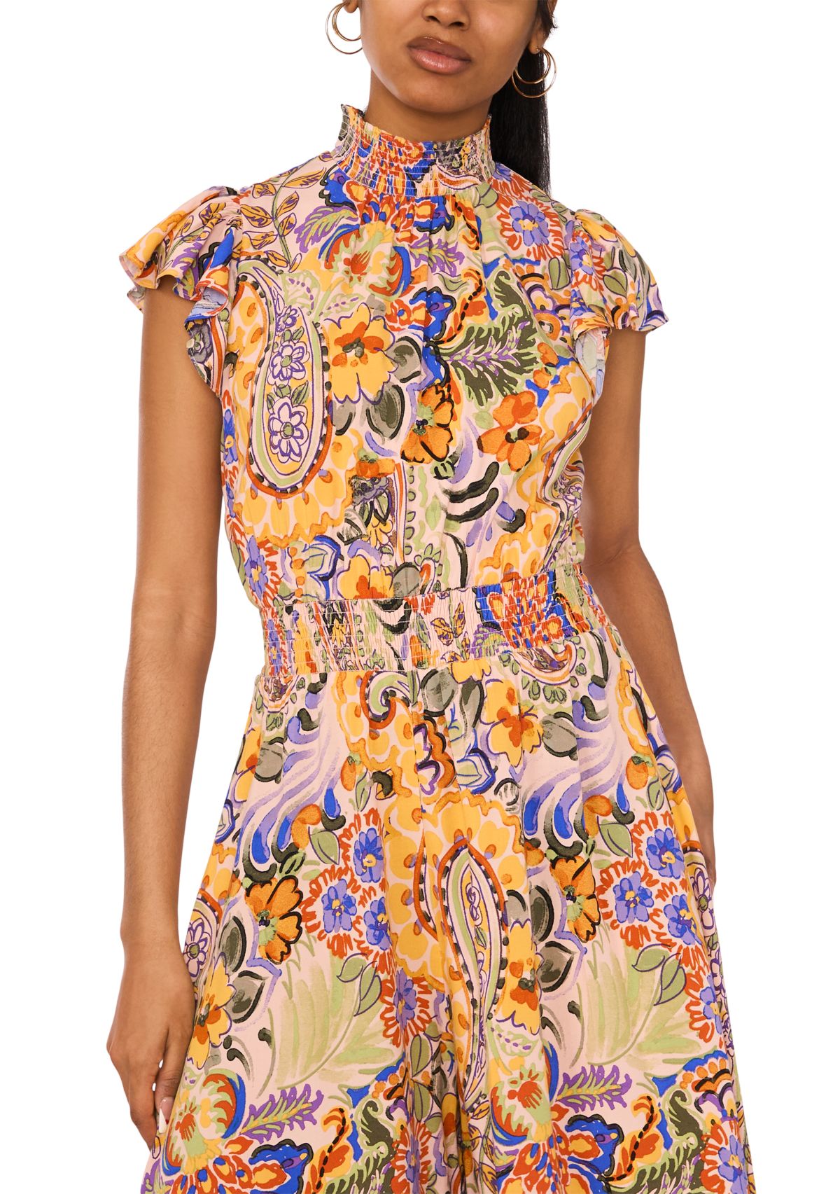 Womens Mock Neck Printed Jumpsuit