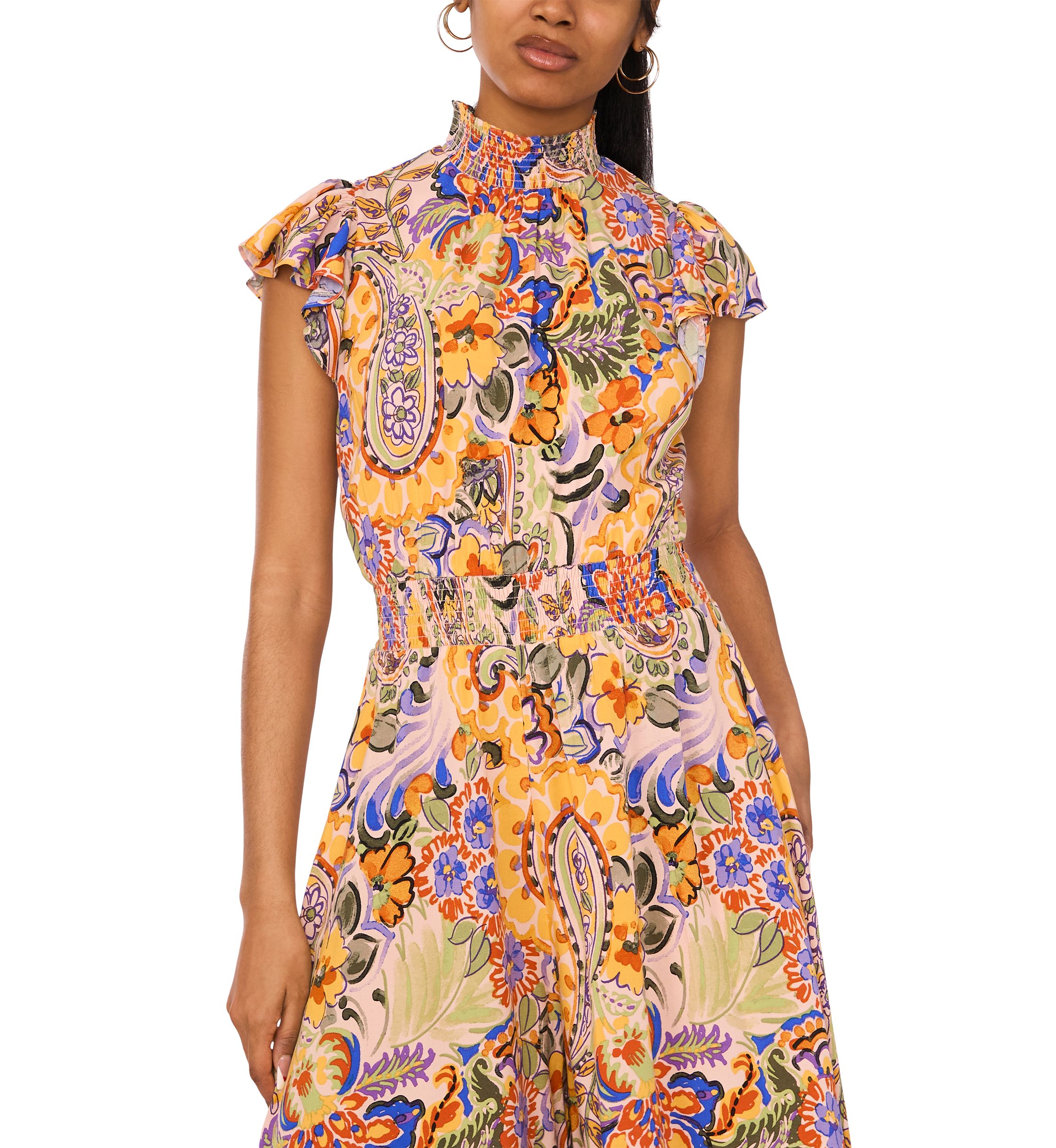 Womens Mock Neck Printed Jumpsuit