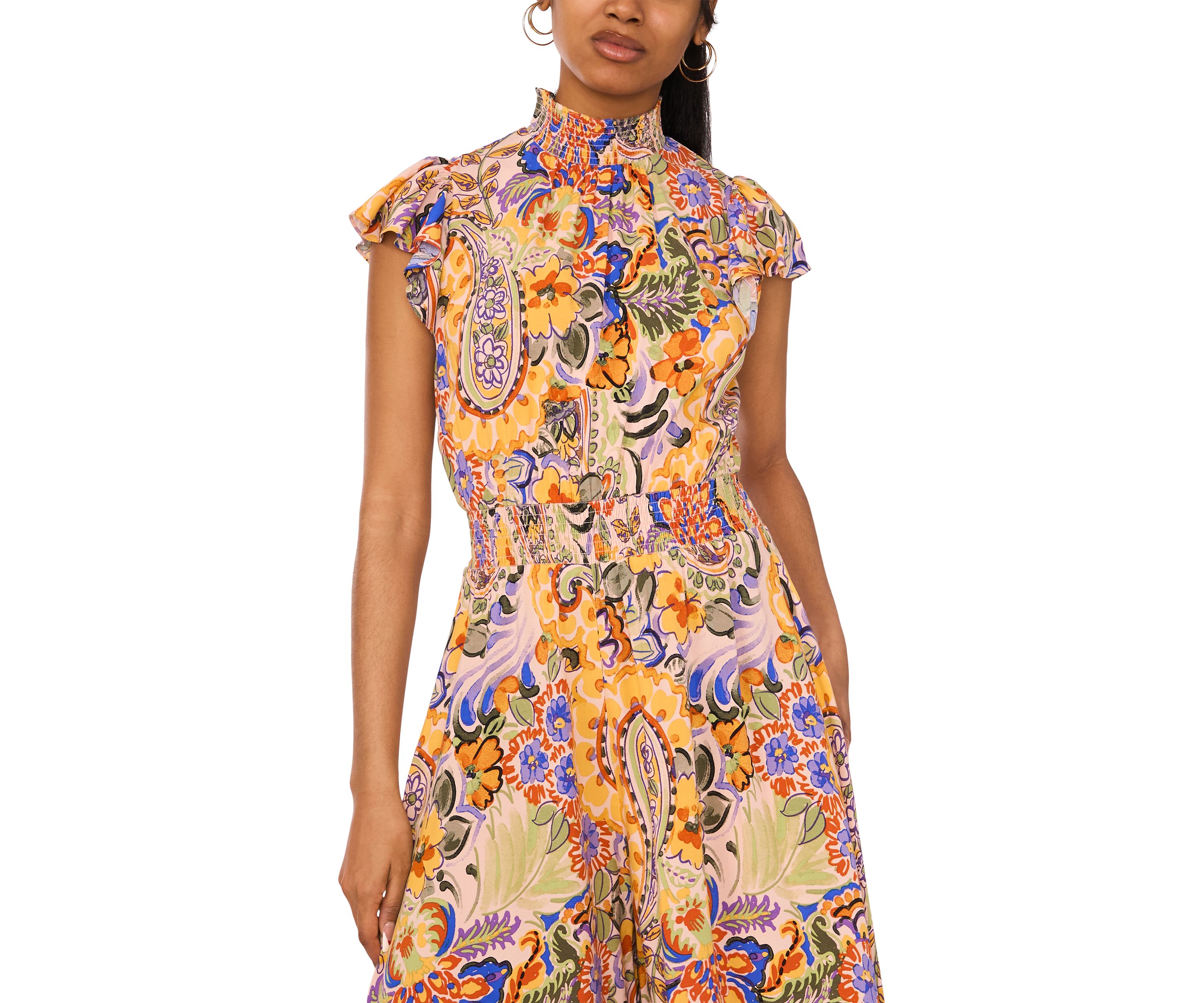 Womens Mock Neck Printed Jumpsuit