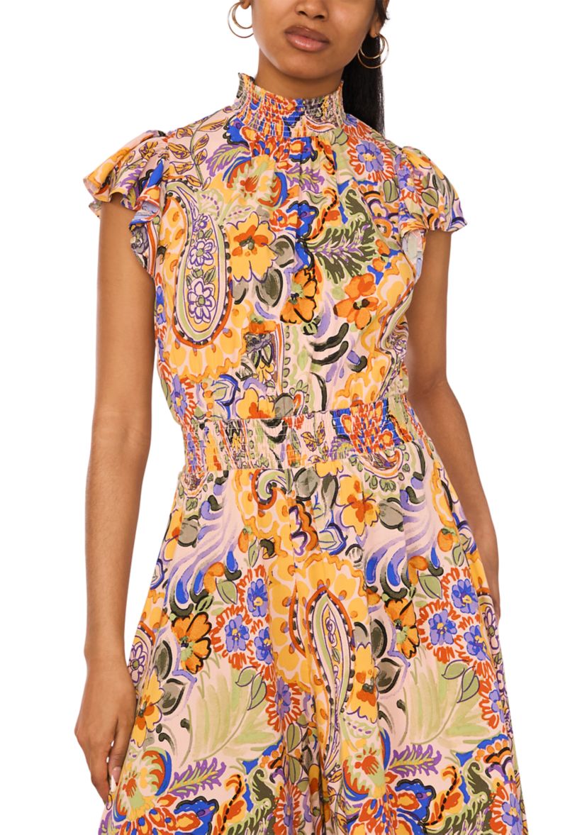 Womens Mock Neck Printed Jumpsuit