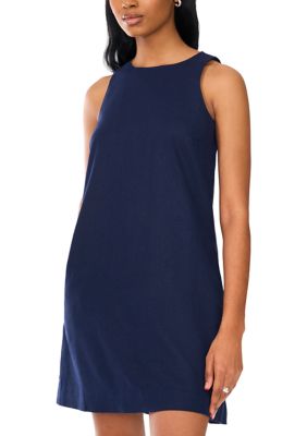 MSK Women's Sleeveless Linen Shift Mini Dress, Navy Blue, Small