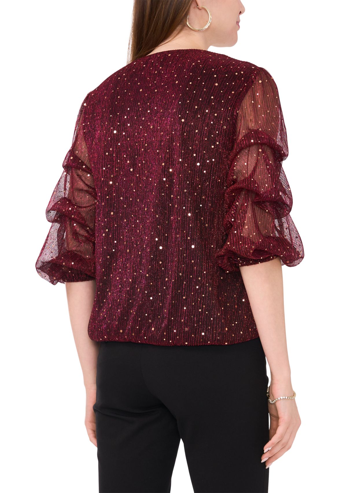 Womens 3/4 Sleeve V-Neck Glitter Knit Top