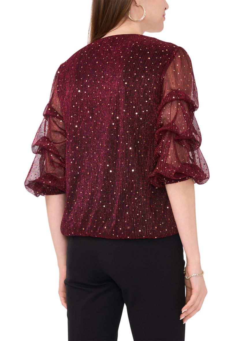 Womens 3/4 Sleeve V-Neck Glitter Knit Top