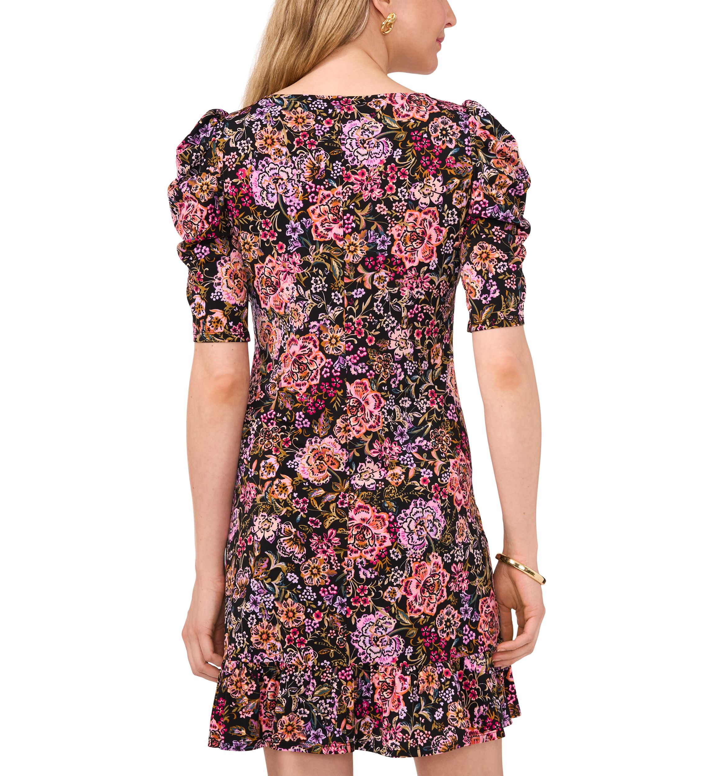 Womens Floral Printed Ruffled Hem Sheath Dress