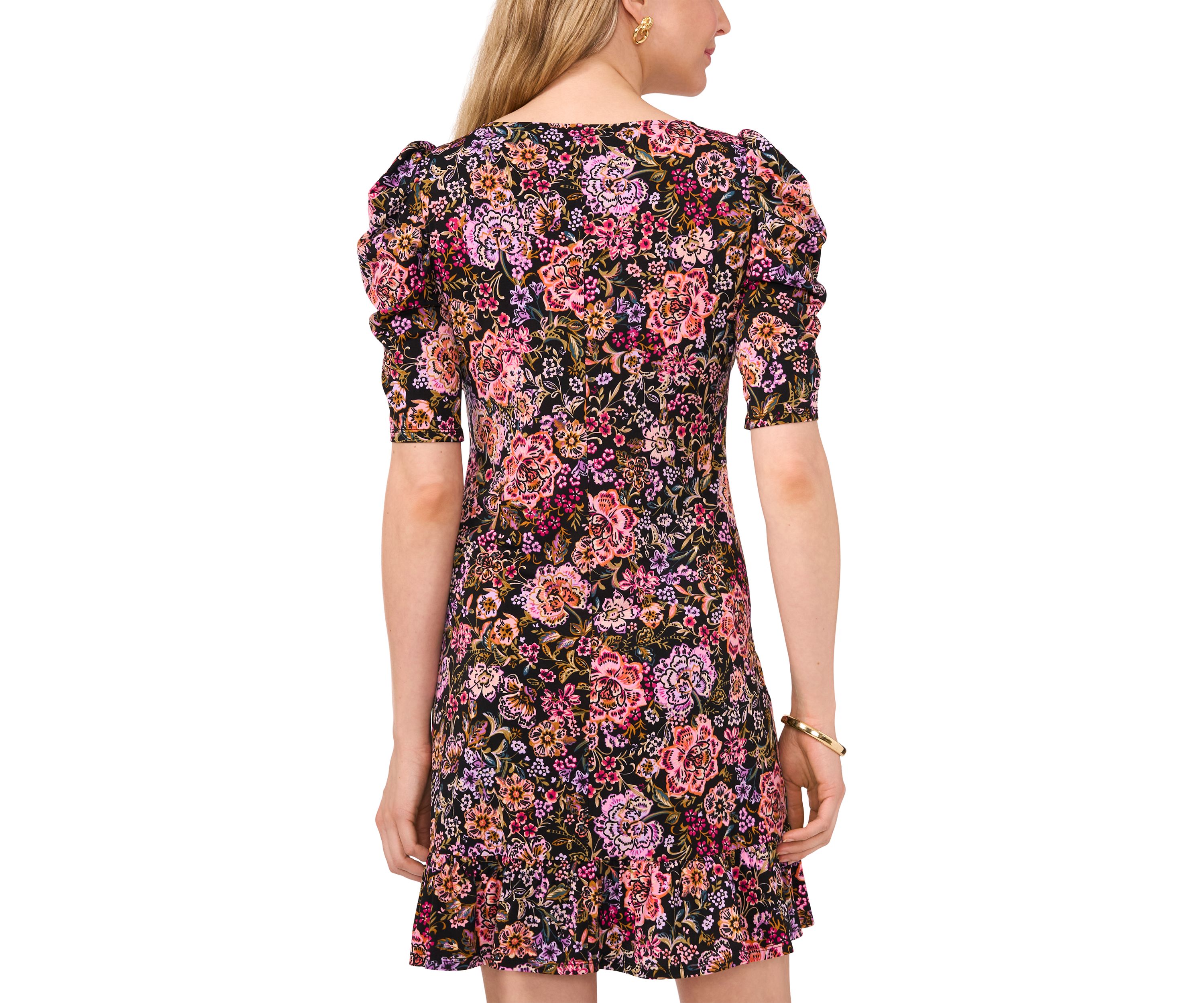 Womens Floral Printed Ruffled Hem Sheath Dress