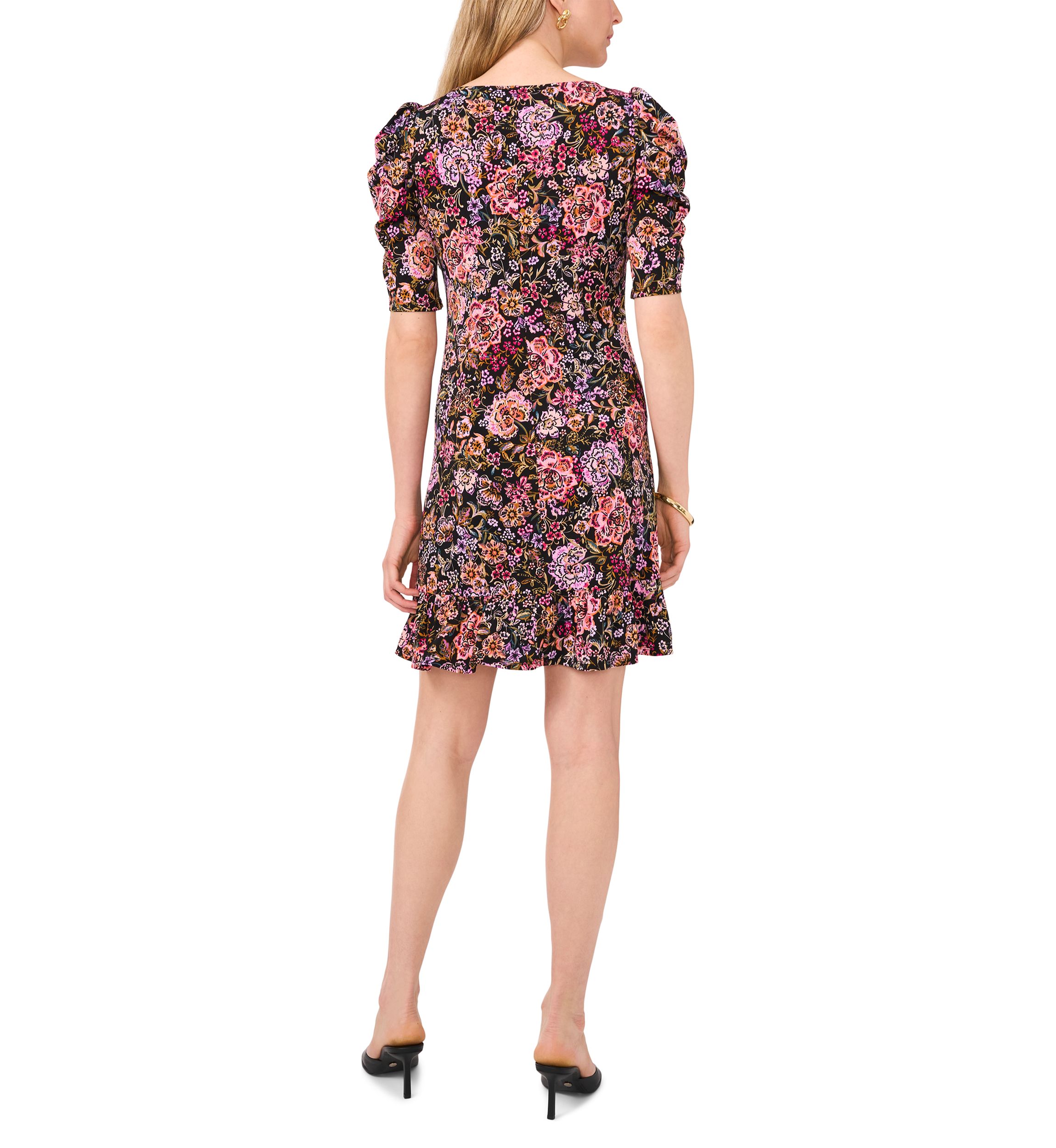 Womens Floral Printed Ruffled Hem Sheath Dress