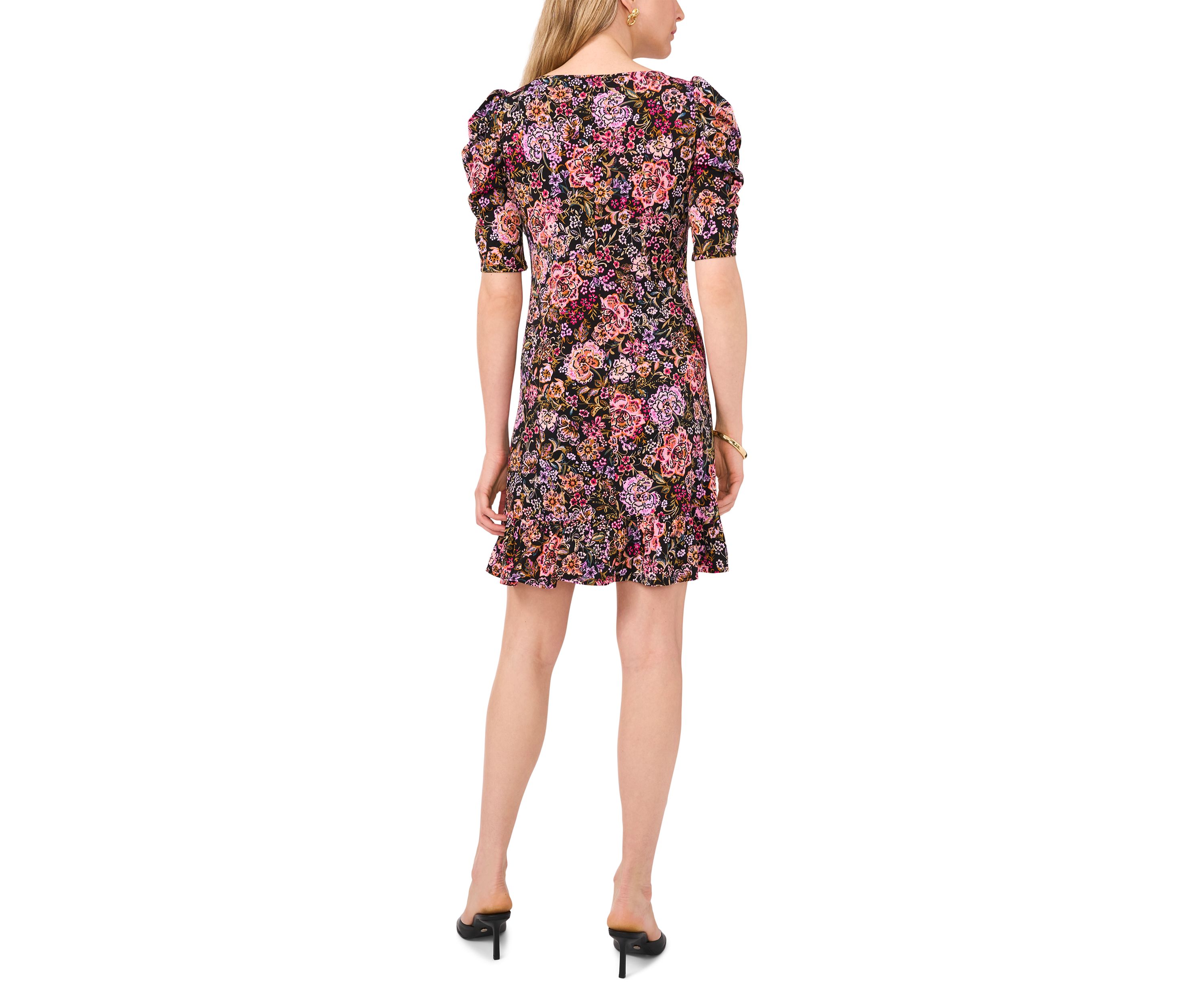 Womens Floral Printed Ruffled Hem Sheath Dress