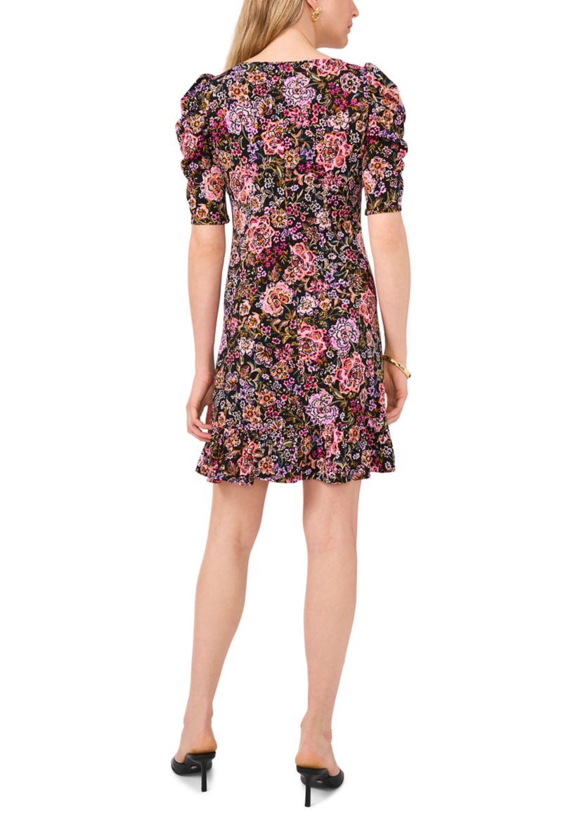 Womens Floral Printed Ruffled Hem Sheath Dress