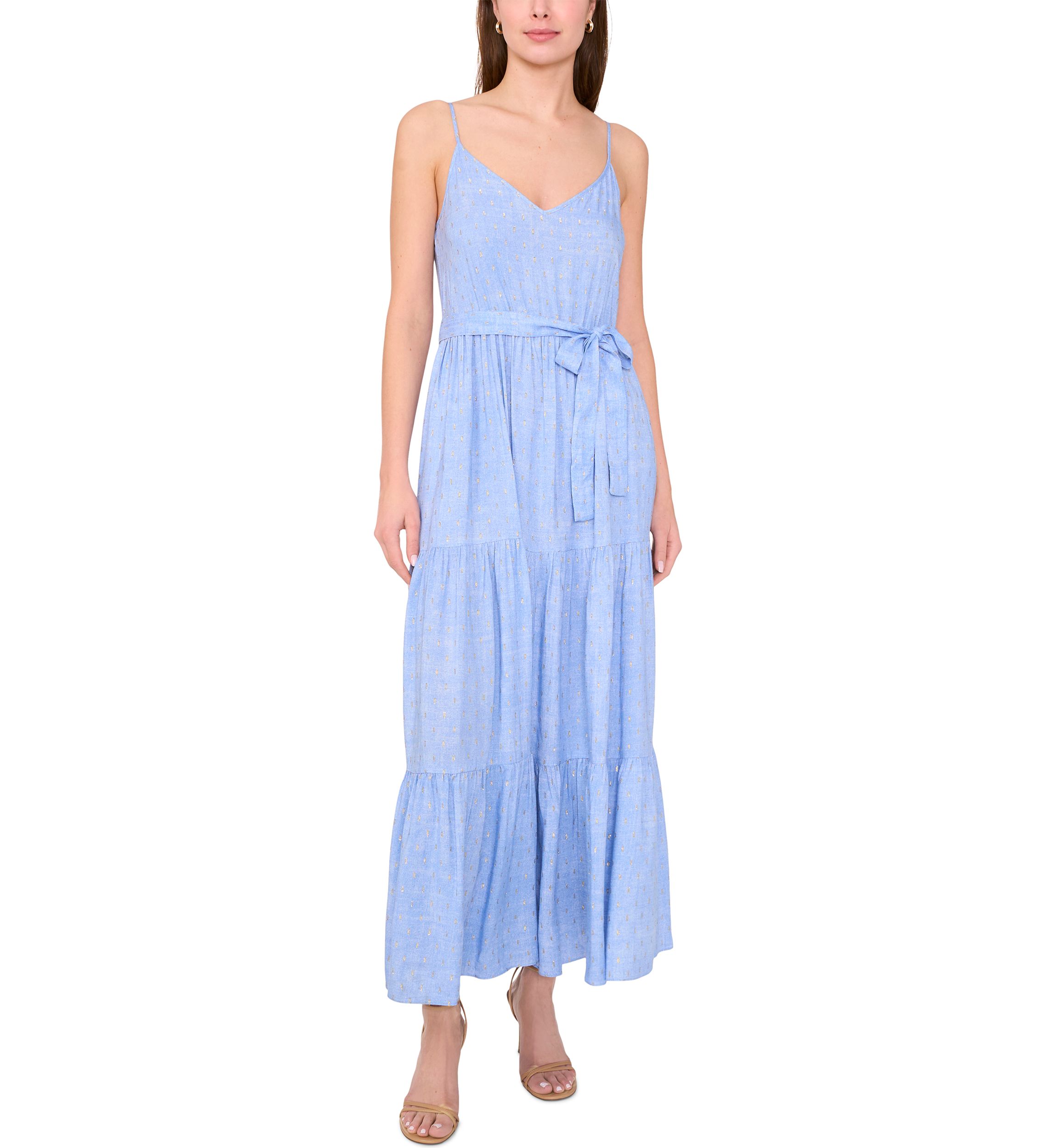 Womens Sleeveless V-Neck Tiered Maxi Dress