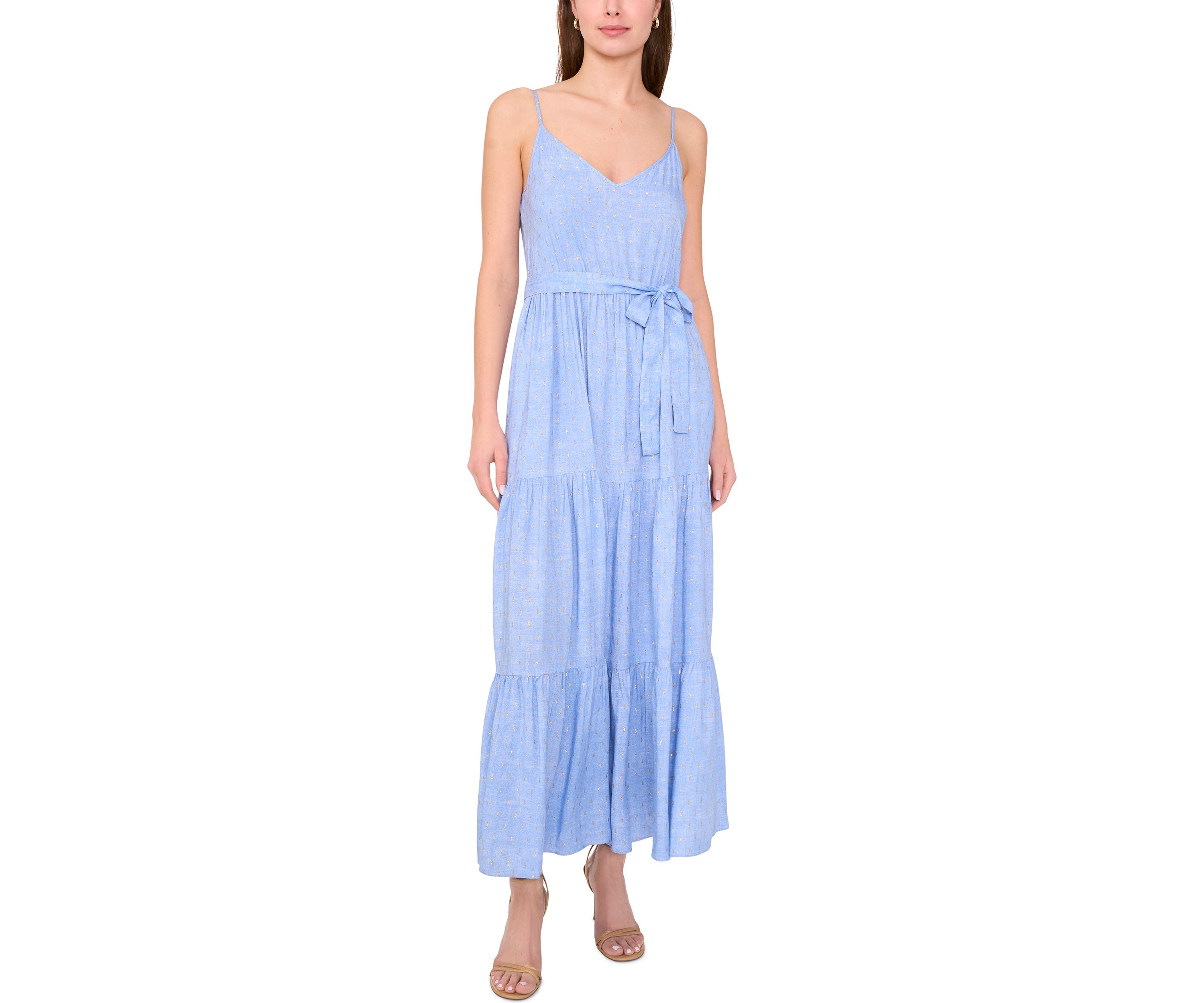 Womens Sleeveless V-Neck Tiered Maxi Dress