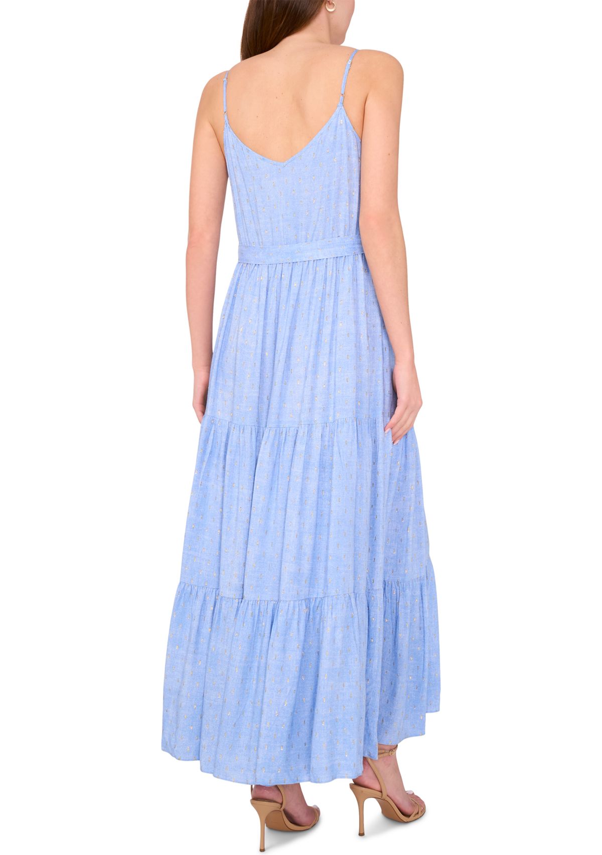 Womens Sleeveless V-Neck Tiered Maxi Dress