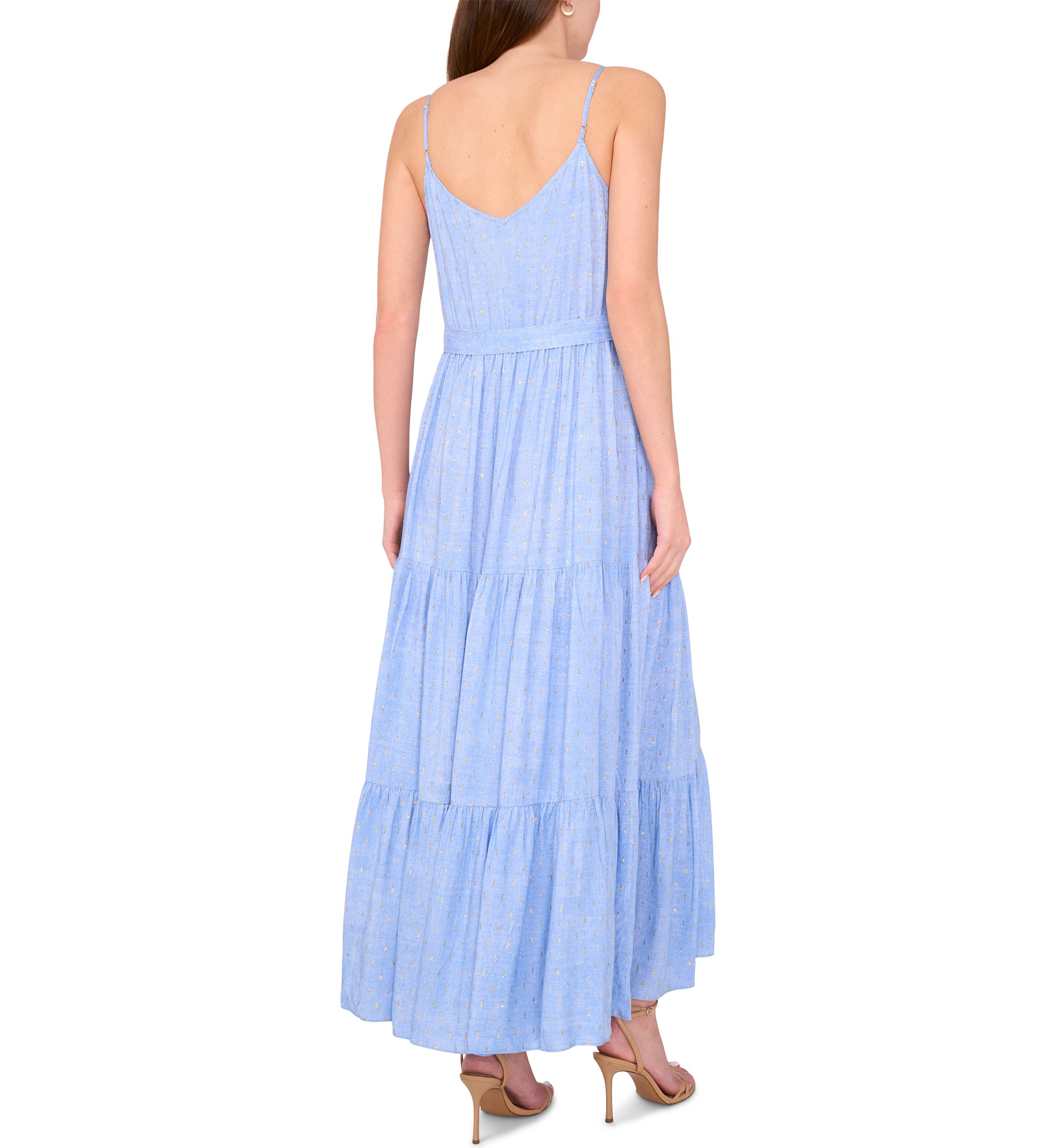 Womens Sleeveless V-Neck Tiered Maxi Dress