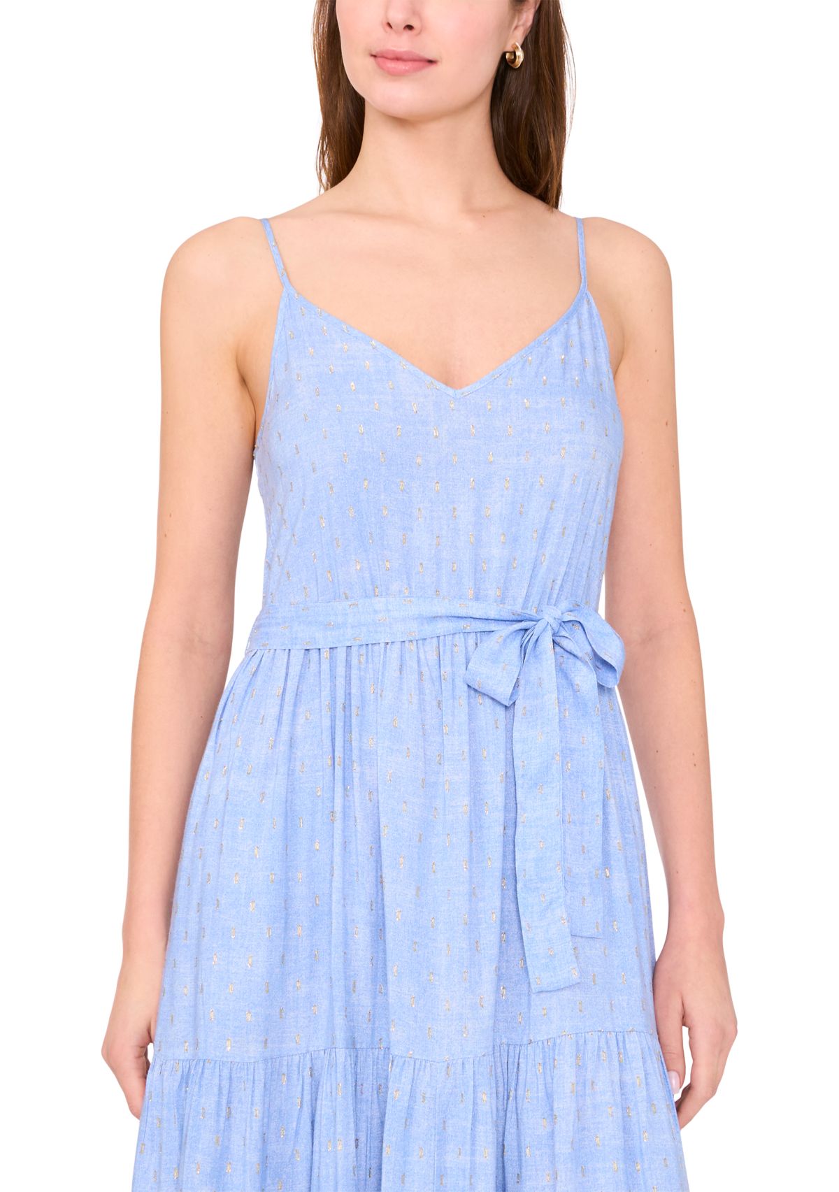 Womens Sleeveless V-Neck Tiered Maxi Dress