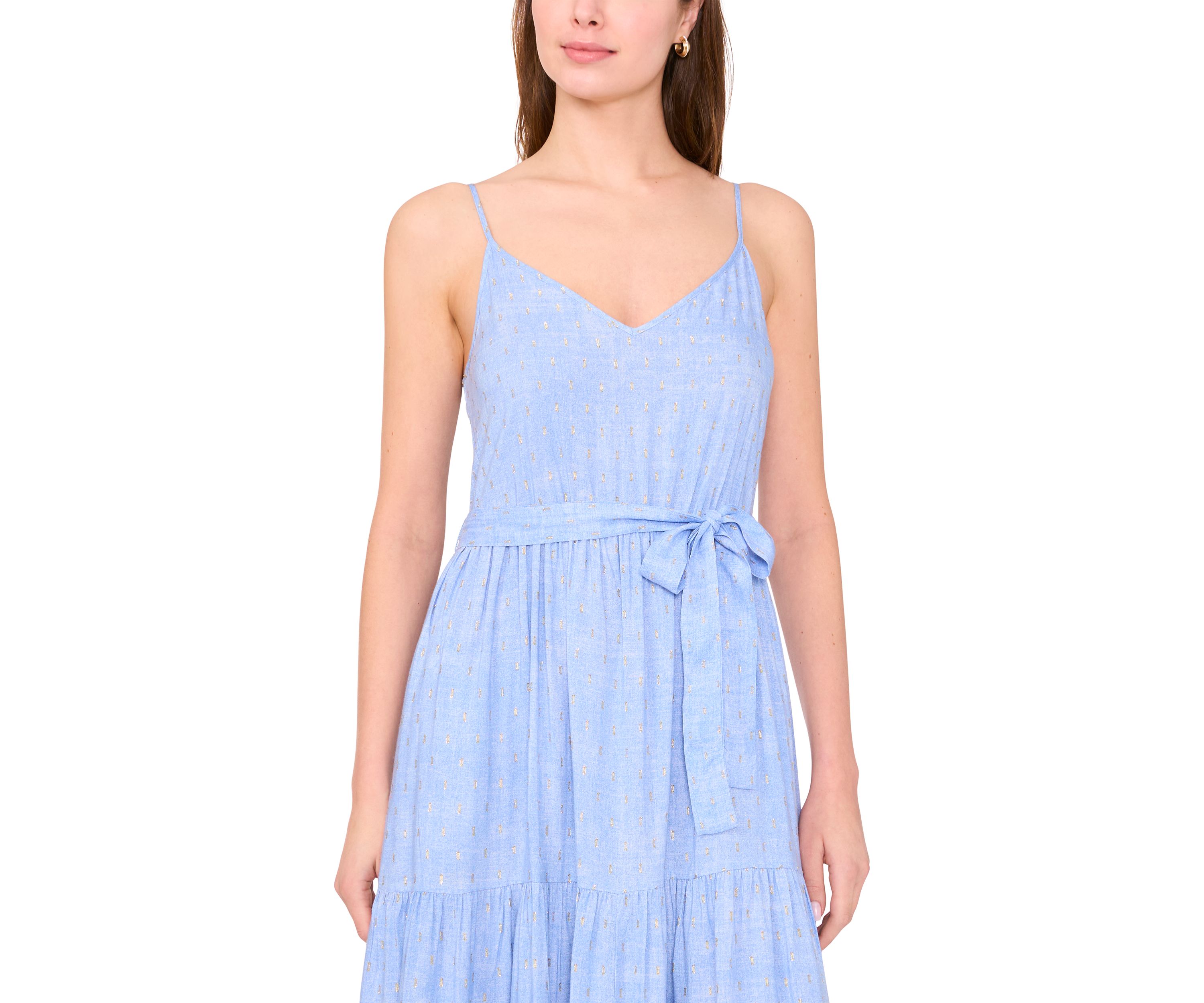 Womens Sleeveless V-Neck Tiered Maxi Dress