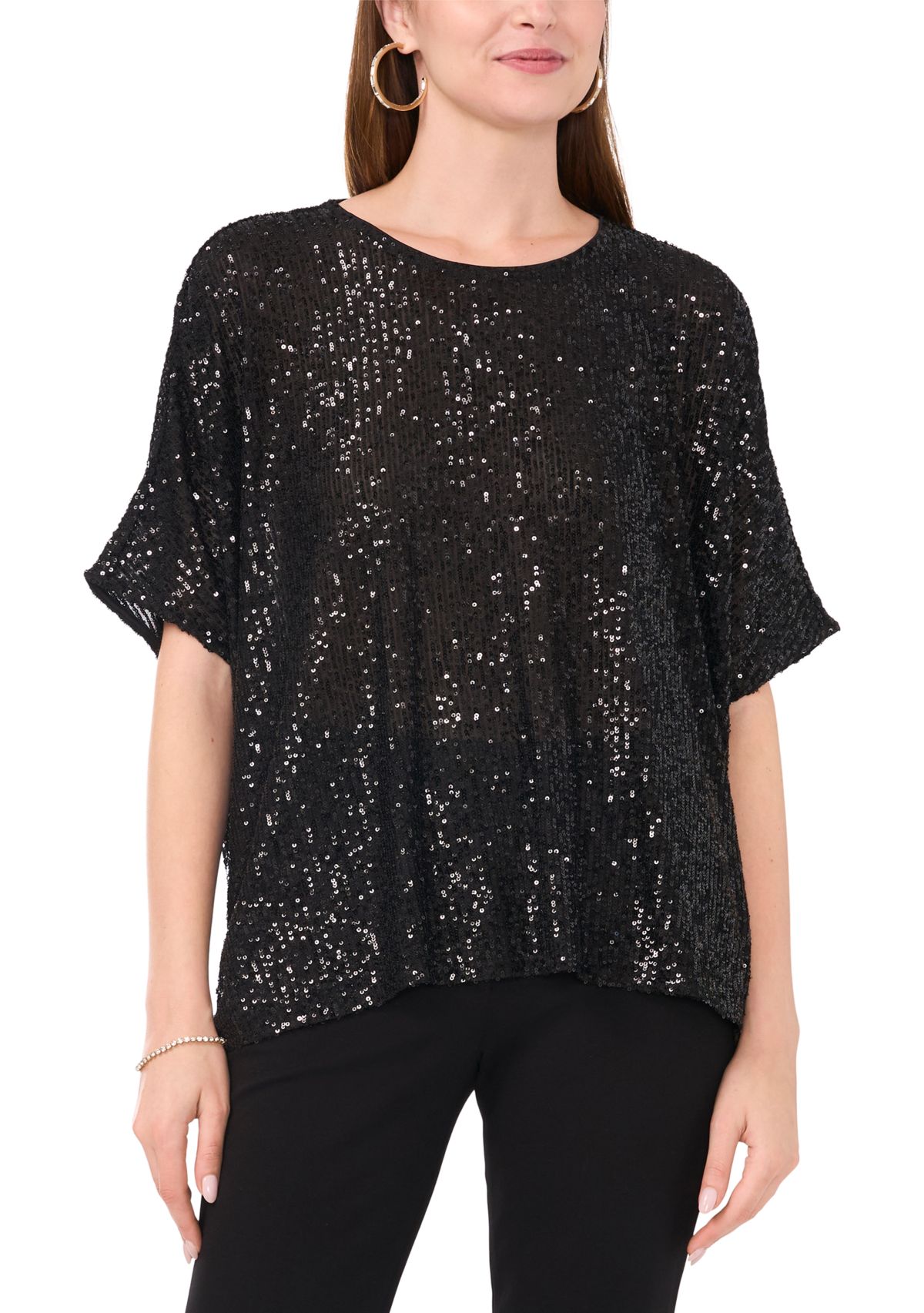 Womens Short Sleeve Sequin Top