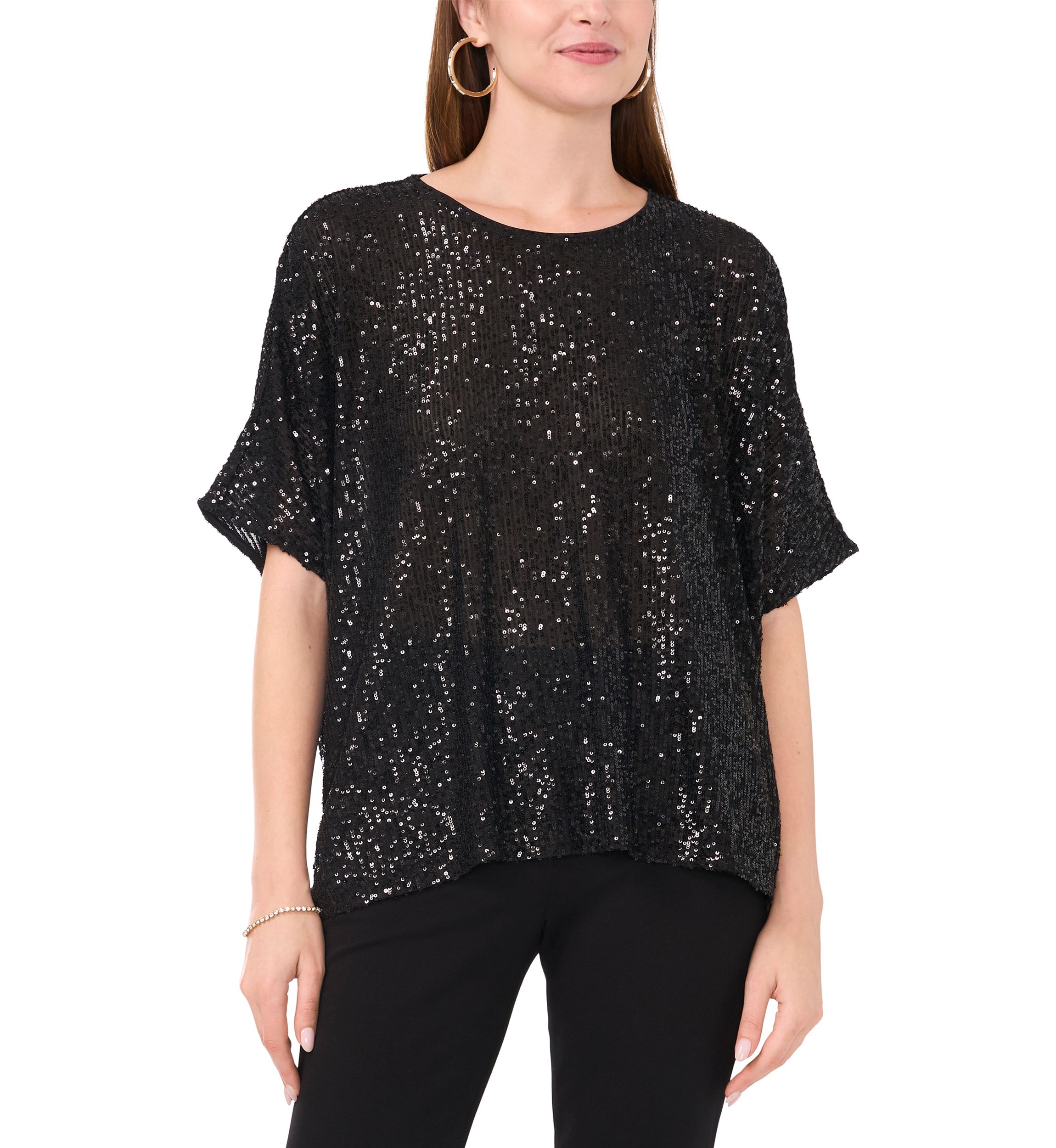 Womens Short Sleeve Sequin Top