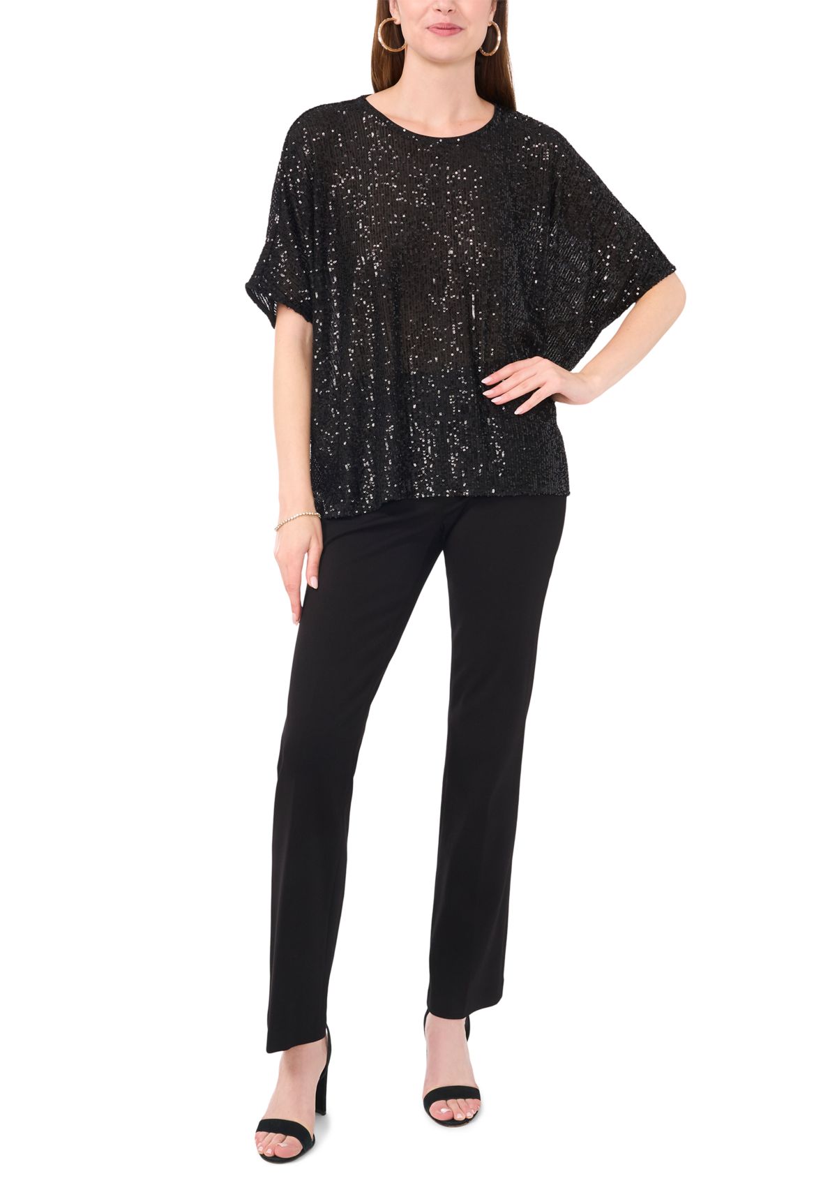Womens Short Sleeve Sequin Top