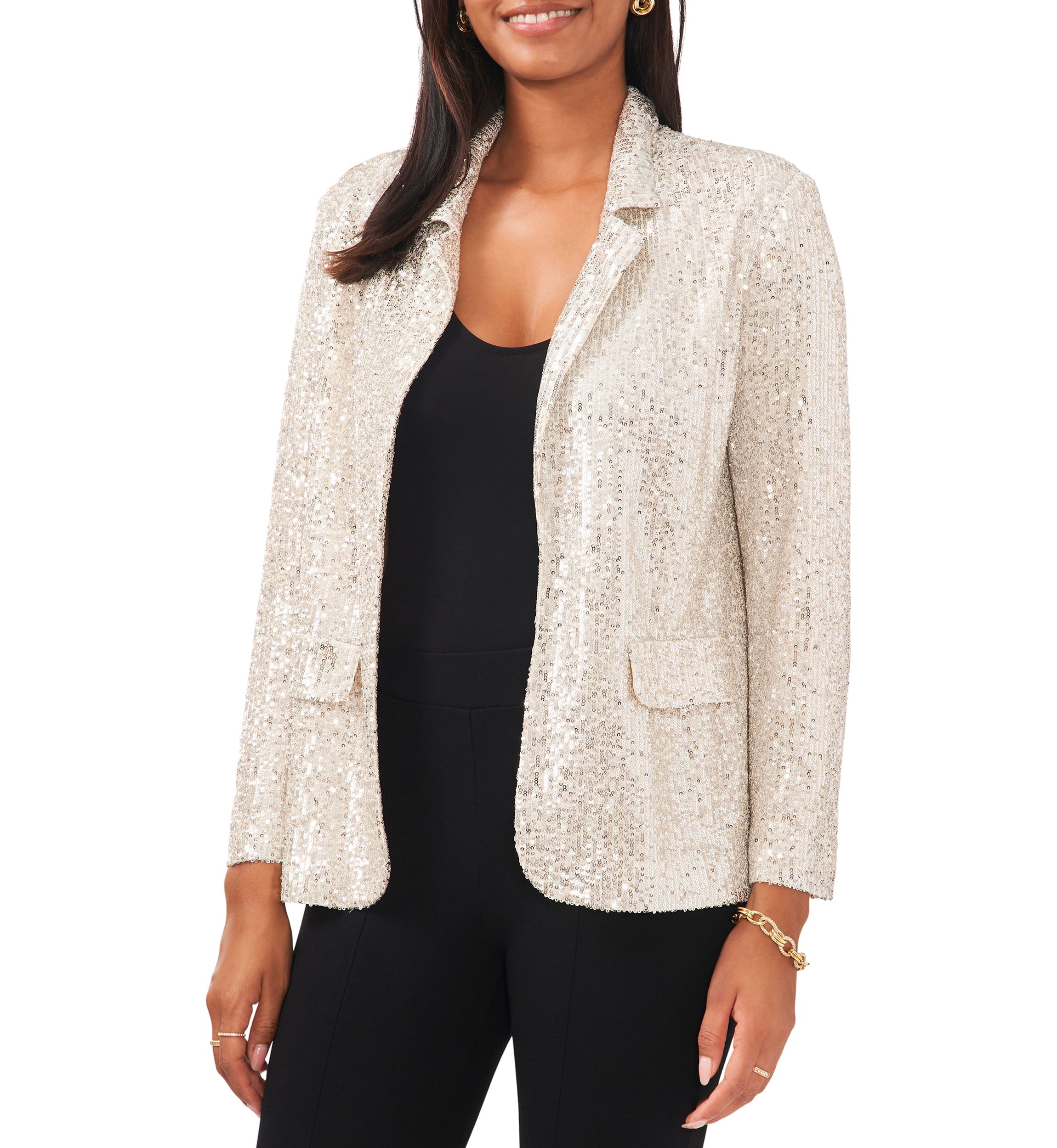 Womens Notch Collar Sequin Blazer 