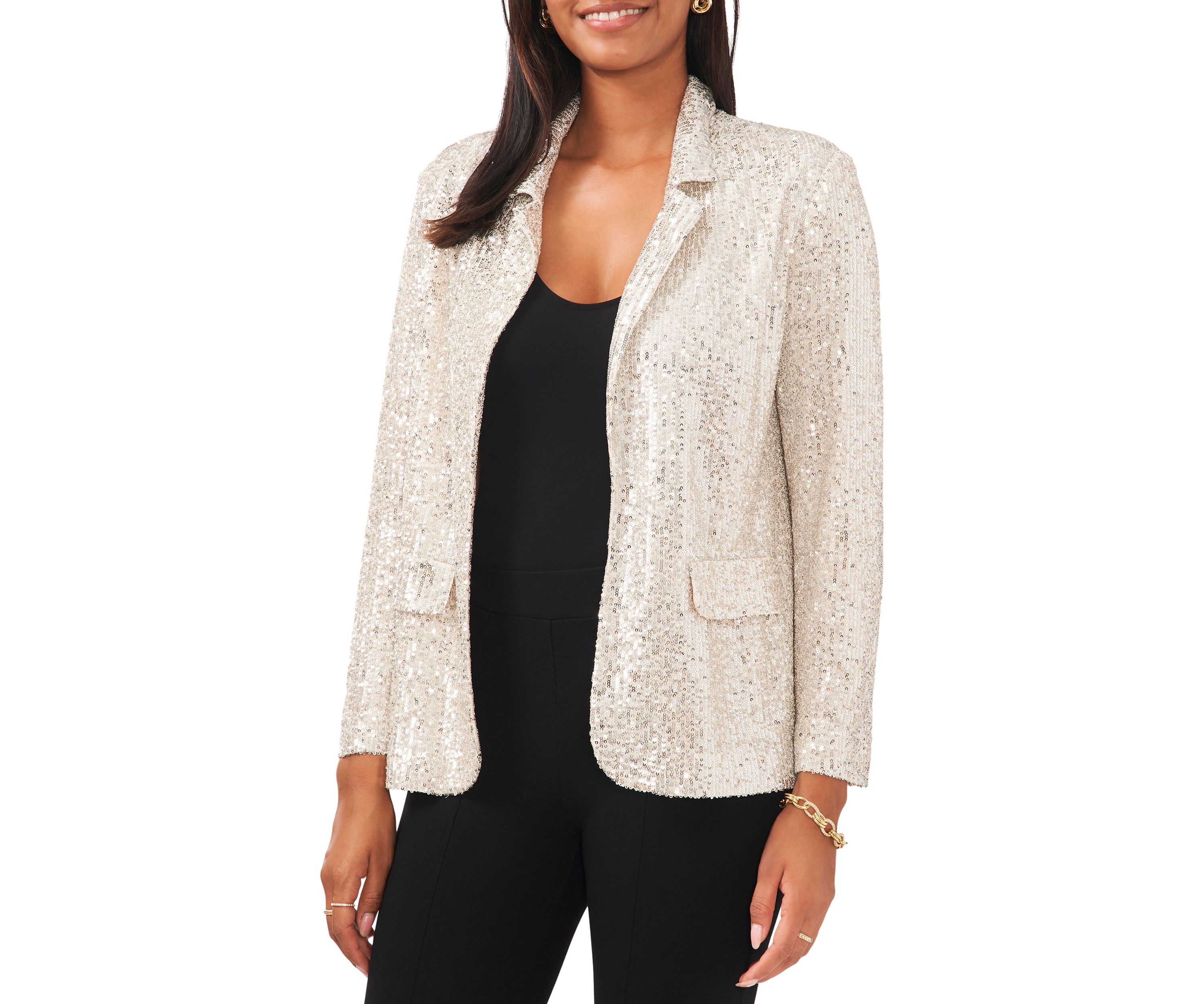 Womens Notch Collar Sequin Blazer 