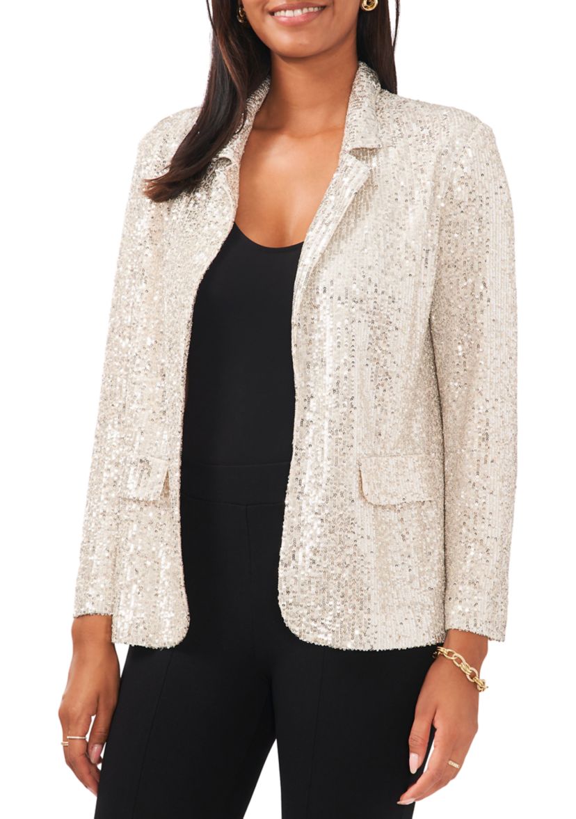 Womens Notch Collar Sequin Blazer 