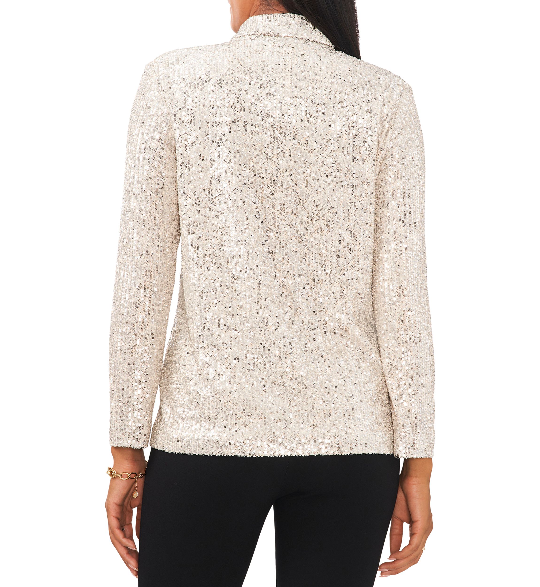Womens Notch Collar Sequin Blazer 