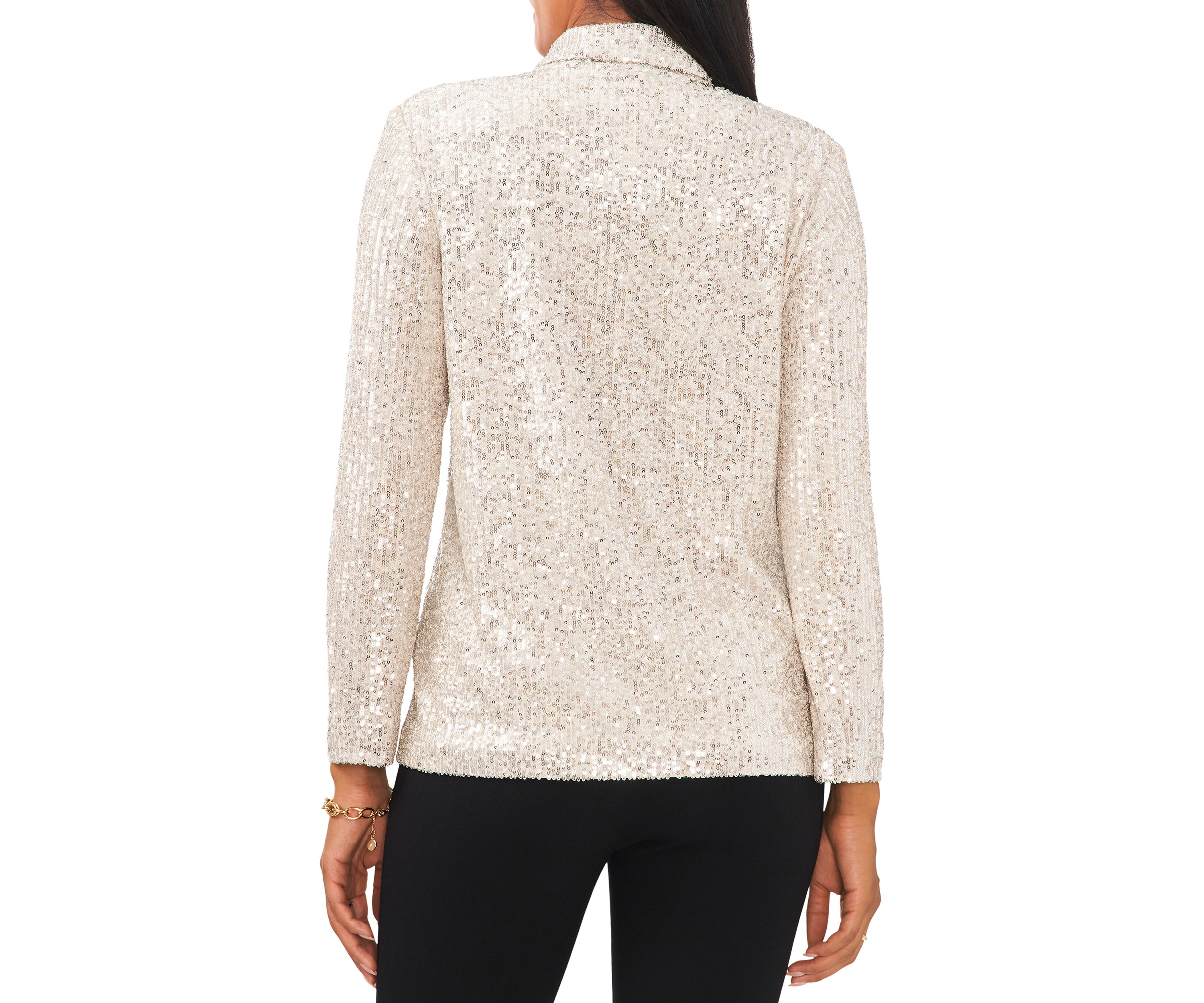 Womens Notch Collar Sequin Blazer 