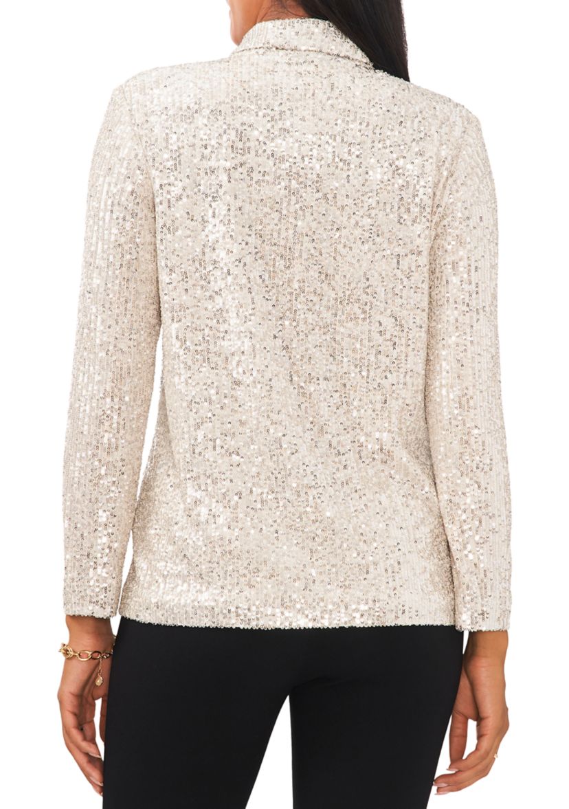 Womens Notch Collar Sequin Blazer 
