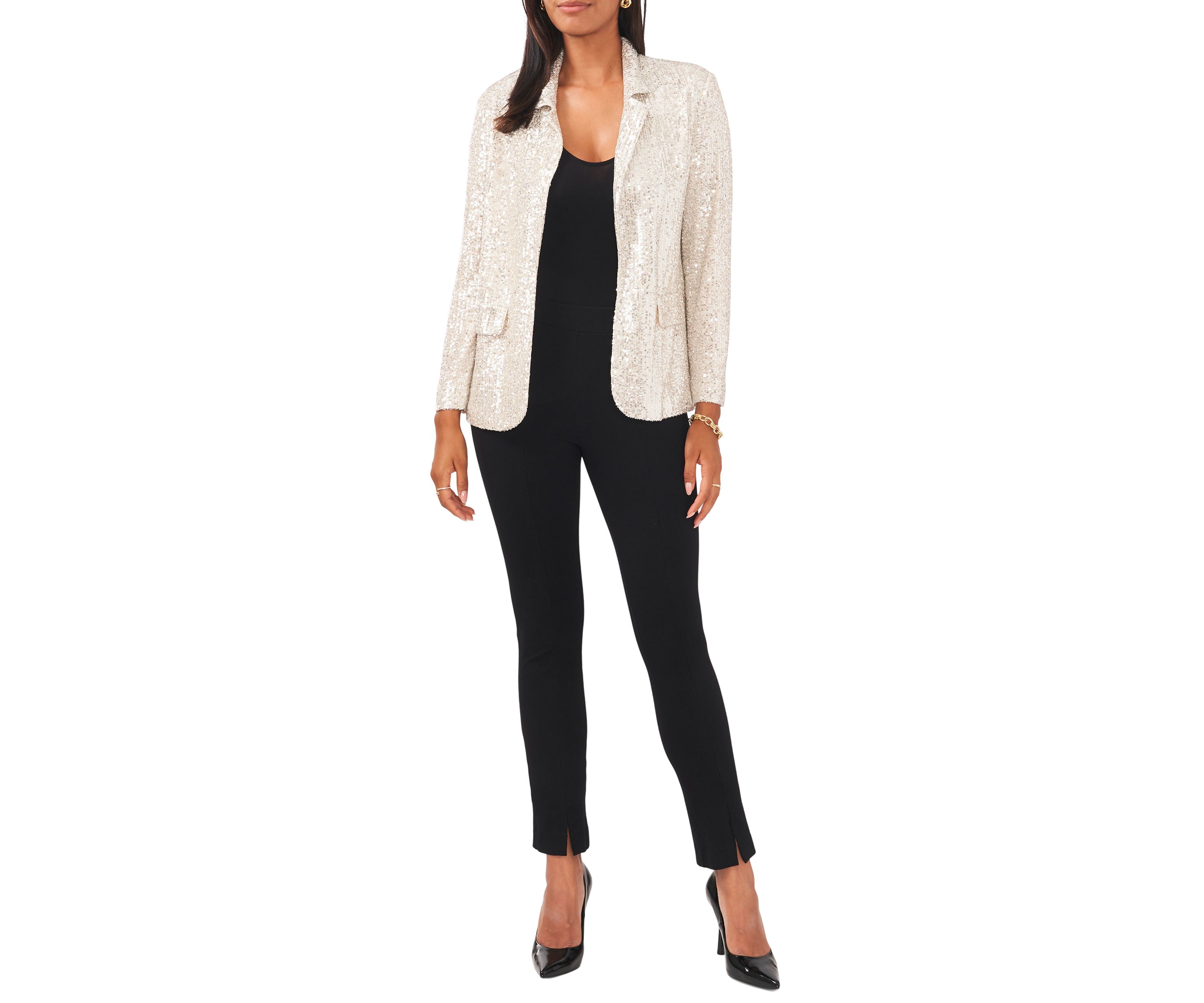 Womens Notch Collar Sequin Blazer 