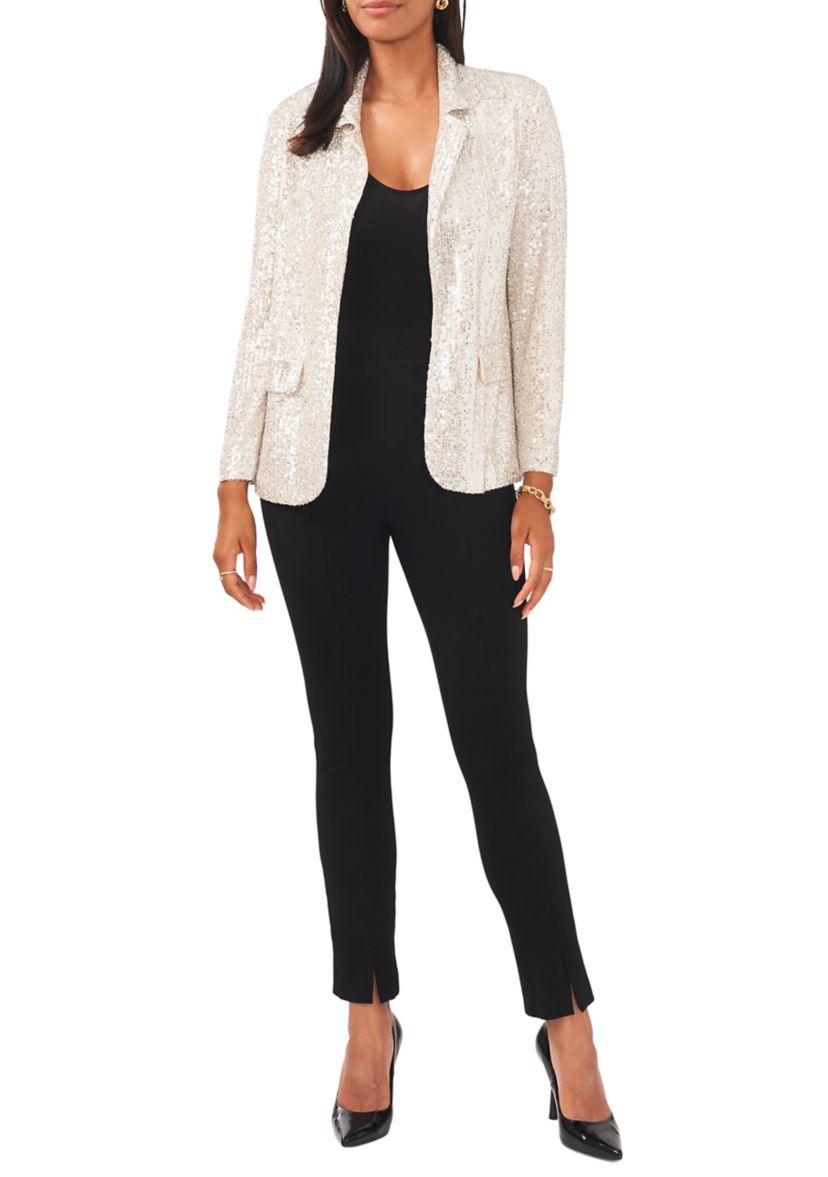Womens Notch Collar Sequin Blazer 